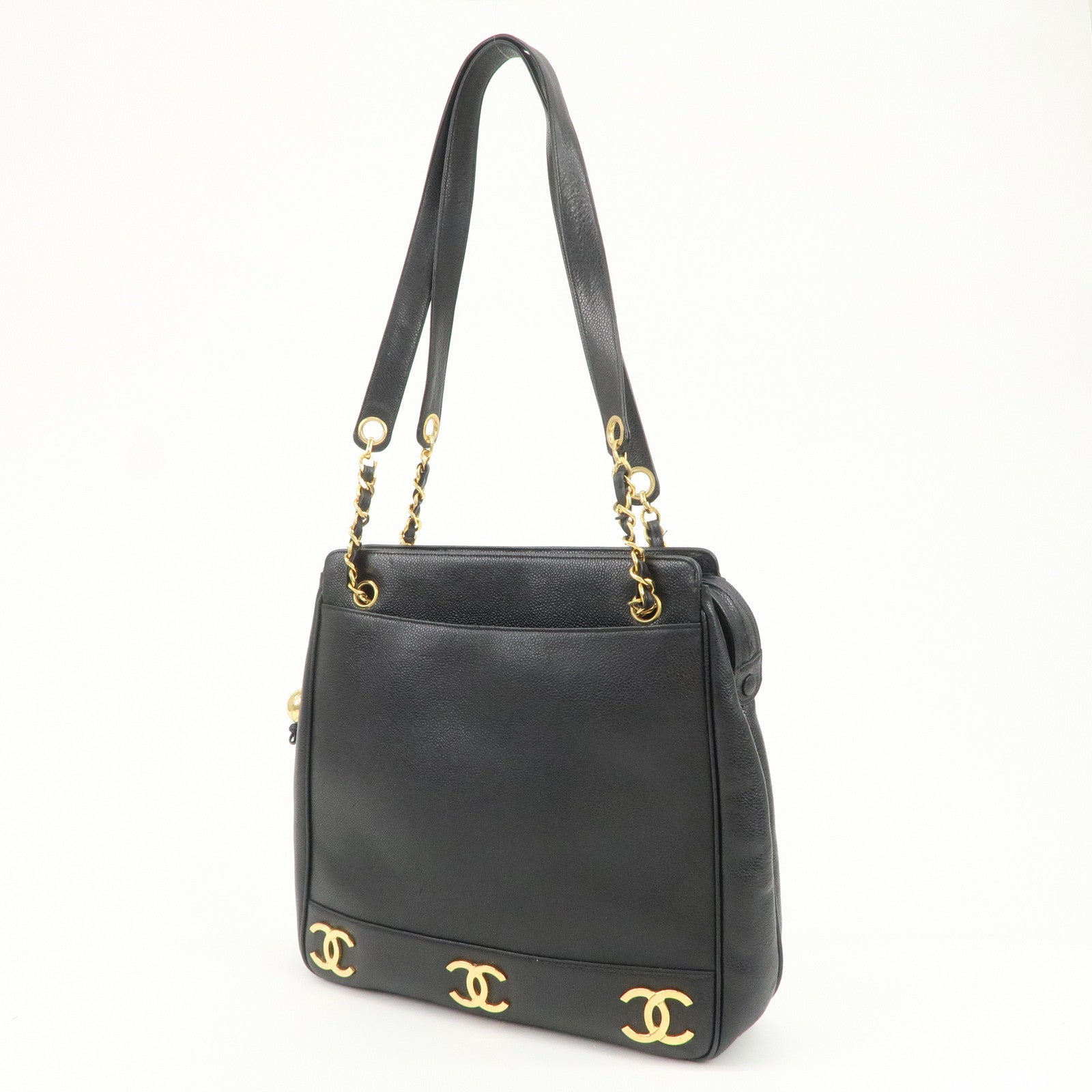 CHANEL Triple COCO Mark Caviarskin Shoulder Bag Tote Bag Black