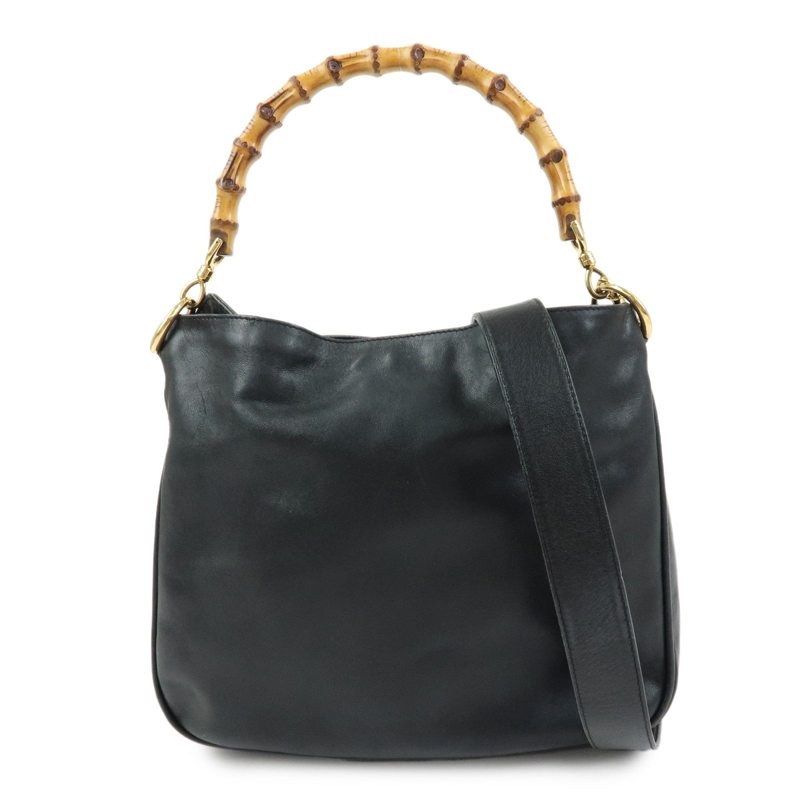 GUCCI Bamboo Leather 2Way Bag Tote Bag Black 001・2058・1638・0