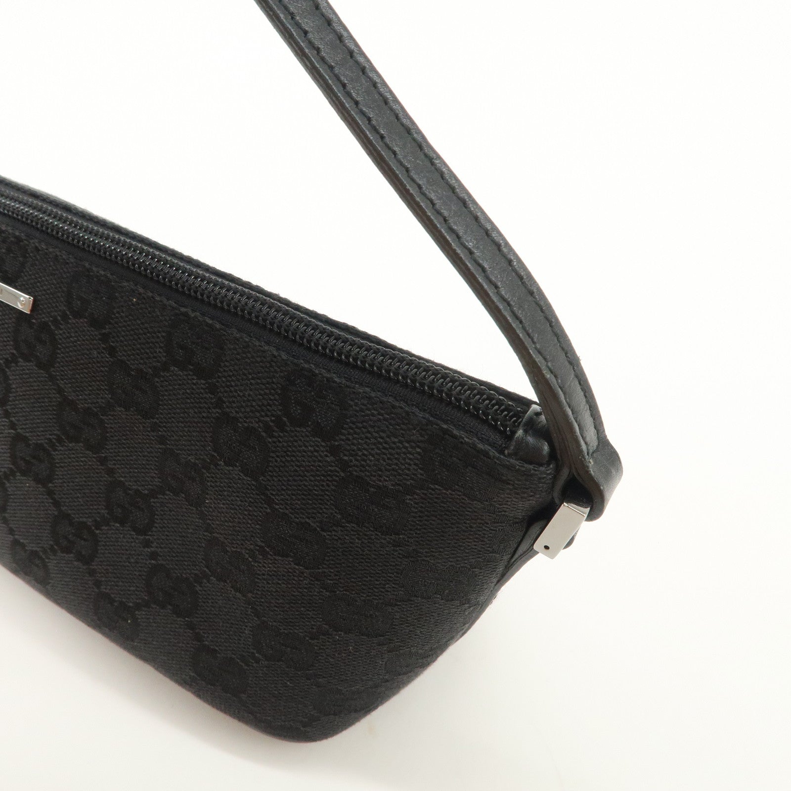 GUCCI Boat Bag GG Canvas Leather Hand Bag Pouch Black 07198