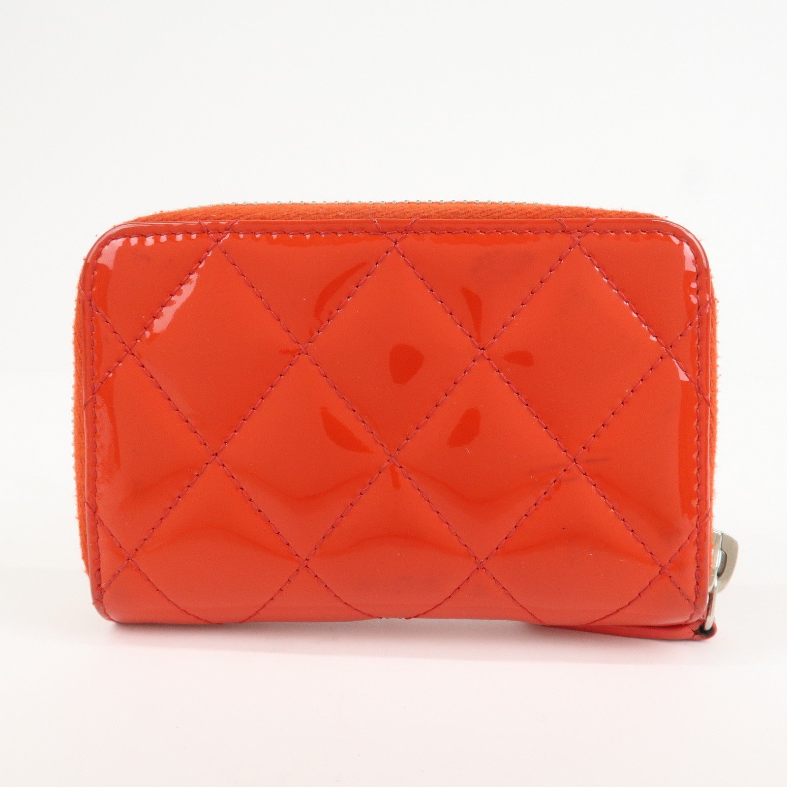 CHANEL Matelasse Patent Leather Card Case Coin Case Red