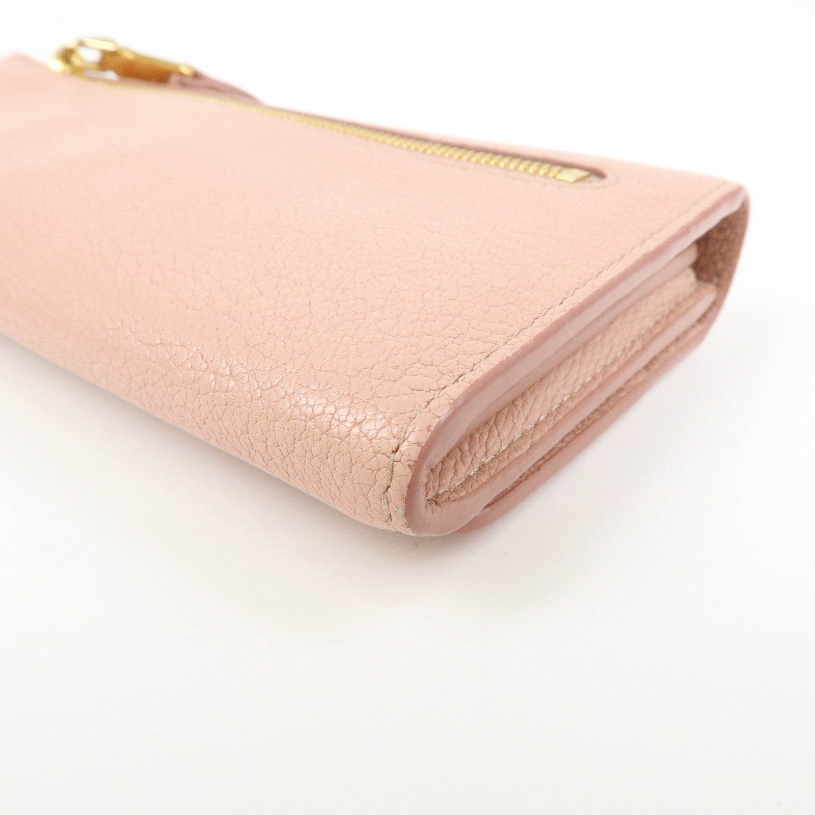 MIU MIU Madras Leather Ribbon Bi-fold Long Wallet Pink 5MH109