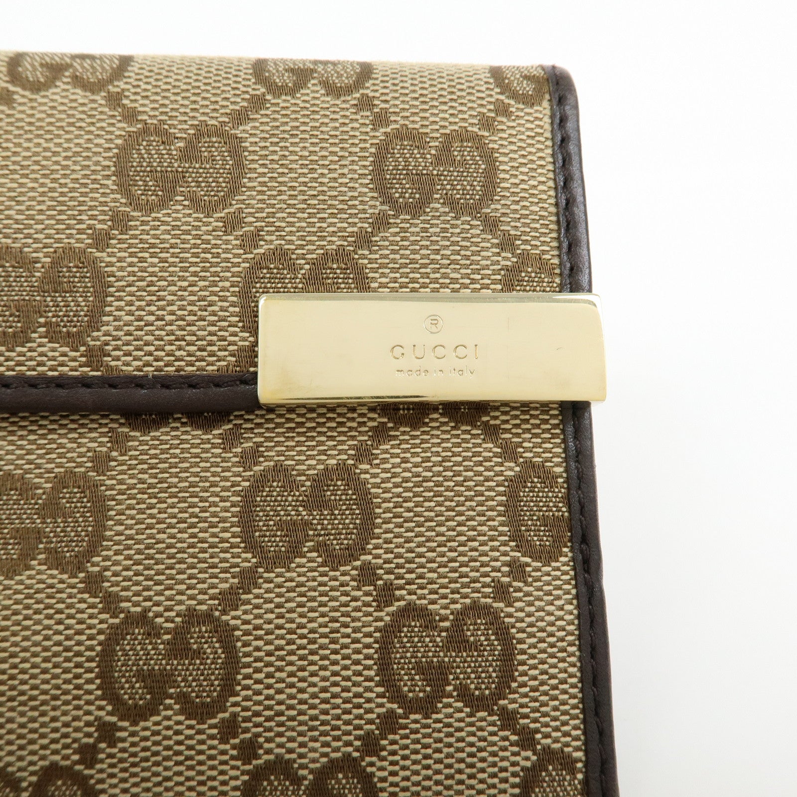 GUCCI GG Canvas Leather Long Wallet Beige Brown 257012