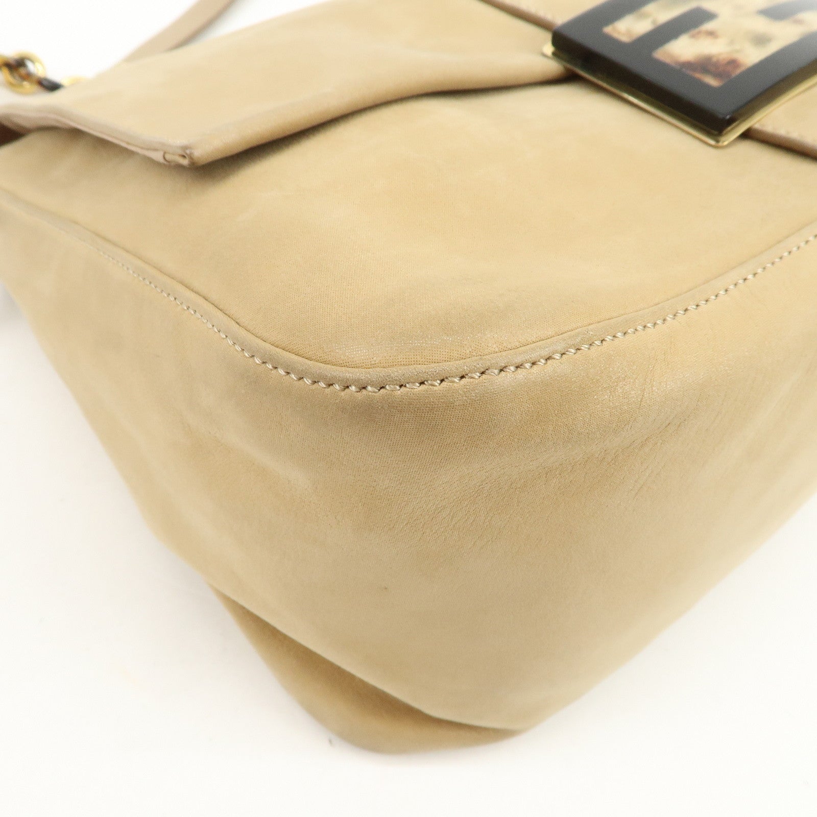 FENDI Big Mamma Baguette Leather Shoulder Bag Beige 8BR638