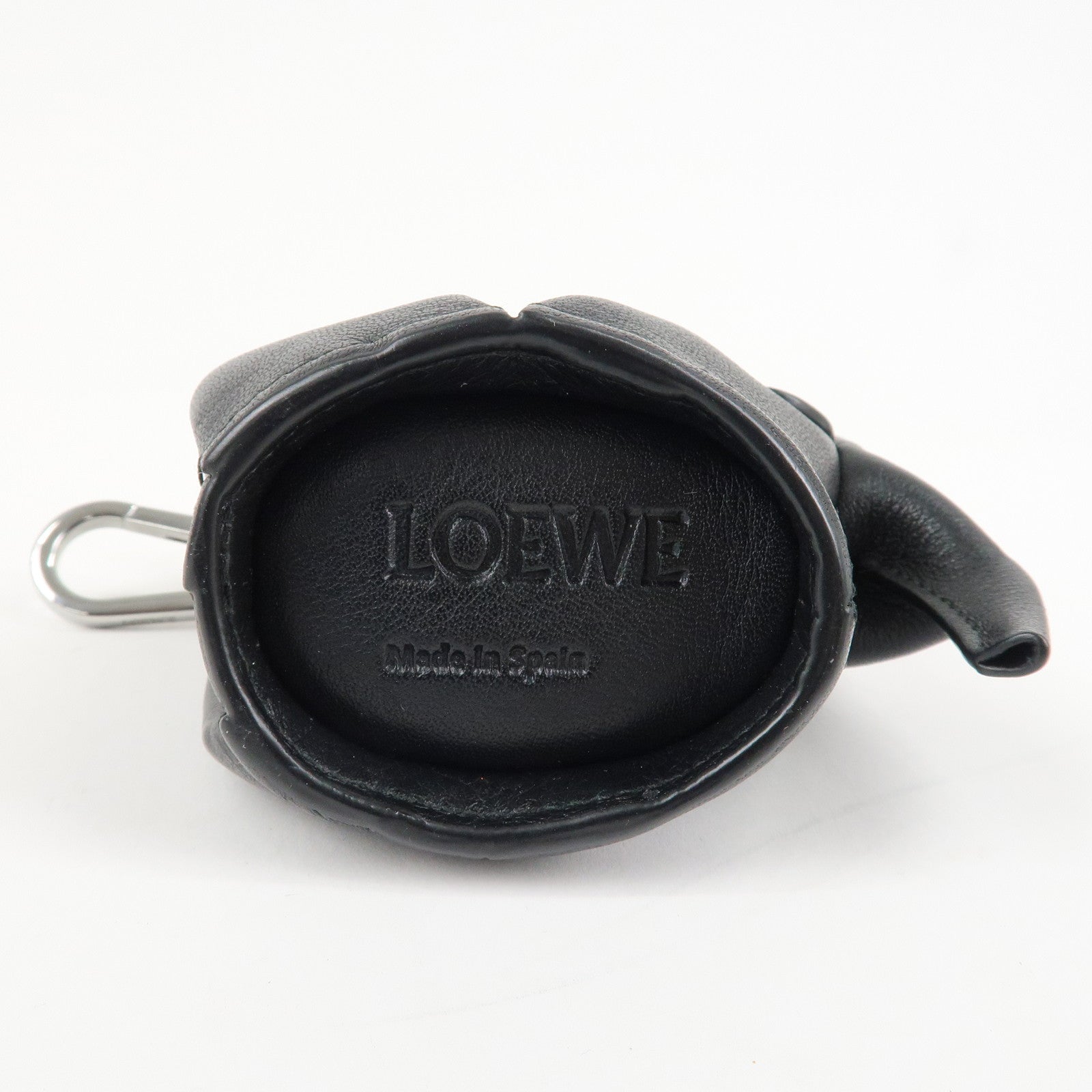 LOEWE Calf Skin Animal Coin Case Elephant Charm Black Used