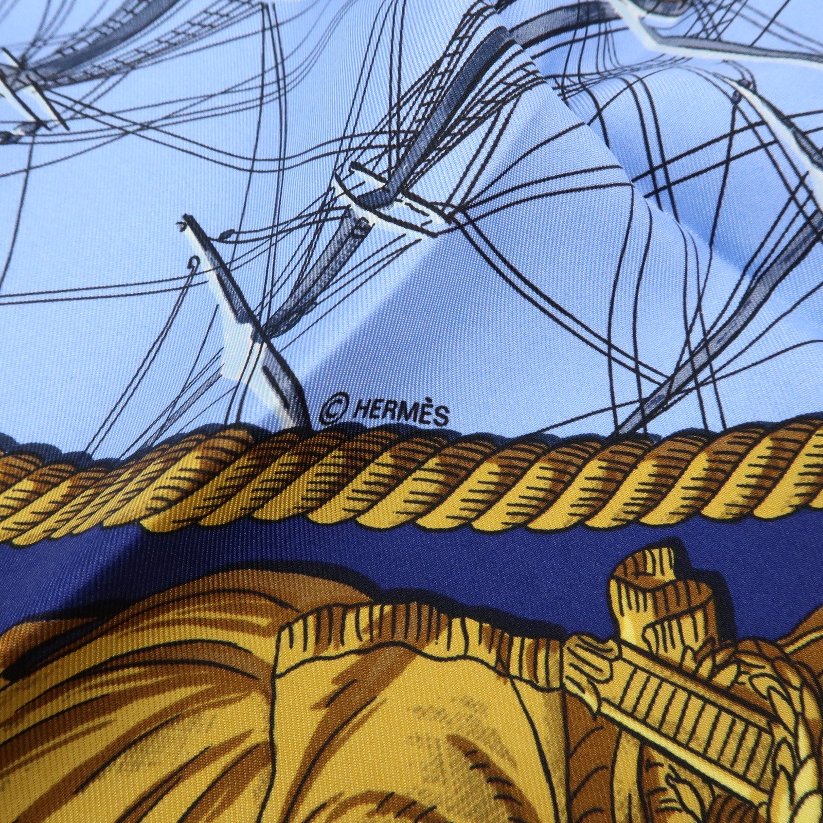 HERMES Carre 90 Silk 100% MARINE ET CAVALERIE Scarf