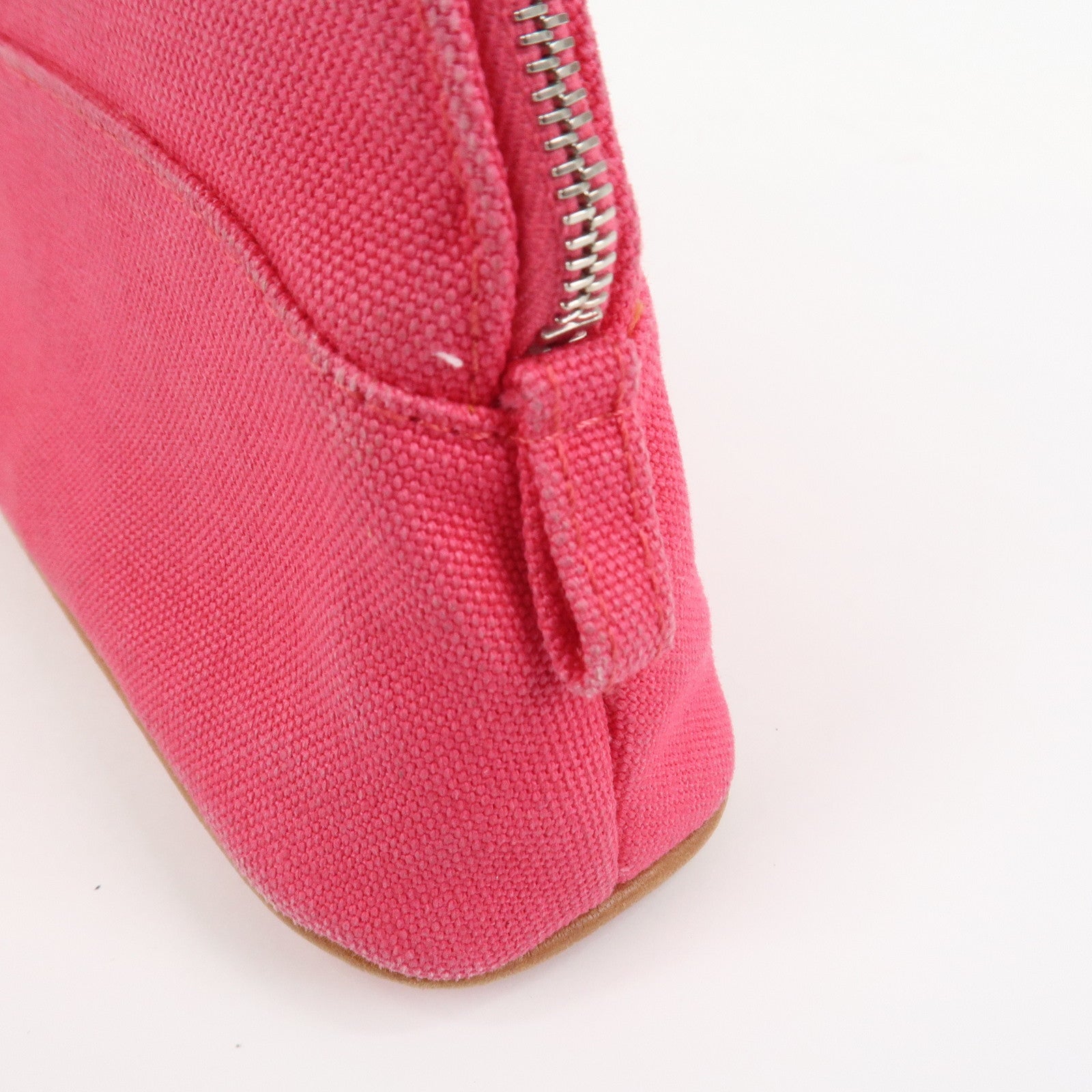 HERMES Canvas Leather Bolide Pouch Cosmetic Pouch Makeup Bag Pink