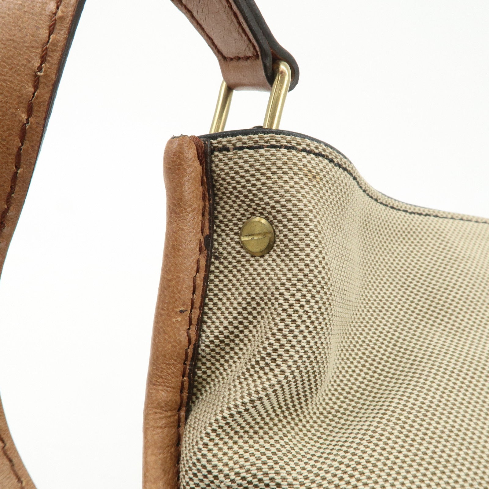 Chloe Leather Canvas Shoulder Bag Crossbody Bag Beige Brown Khaki