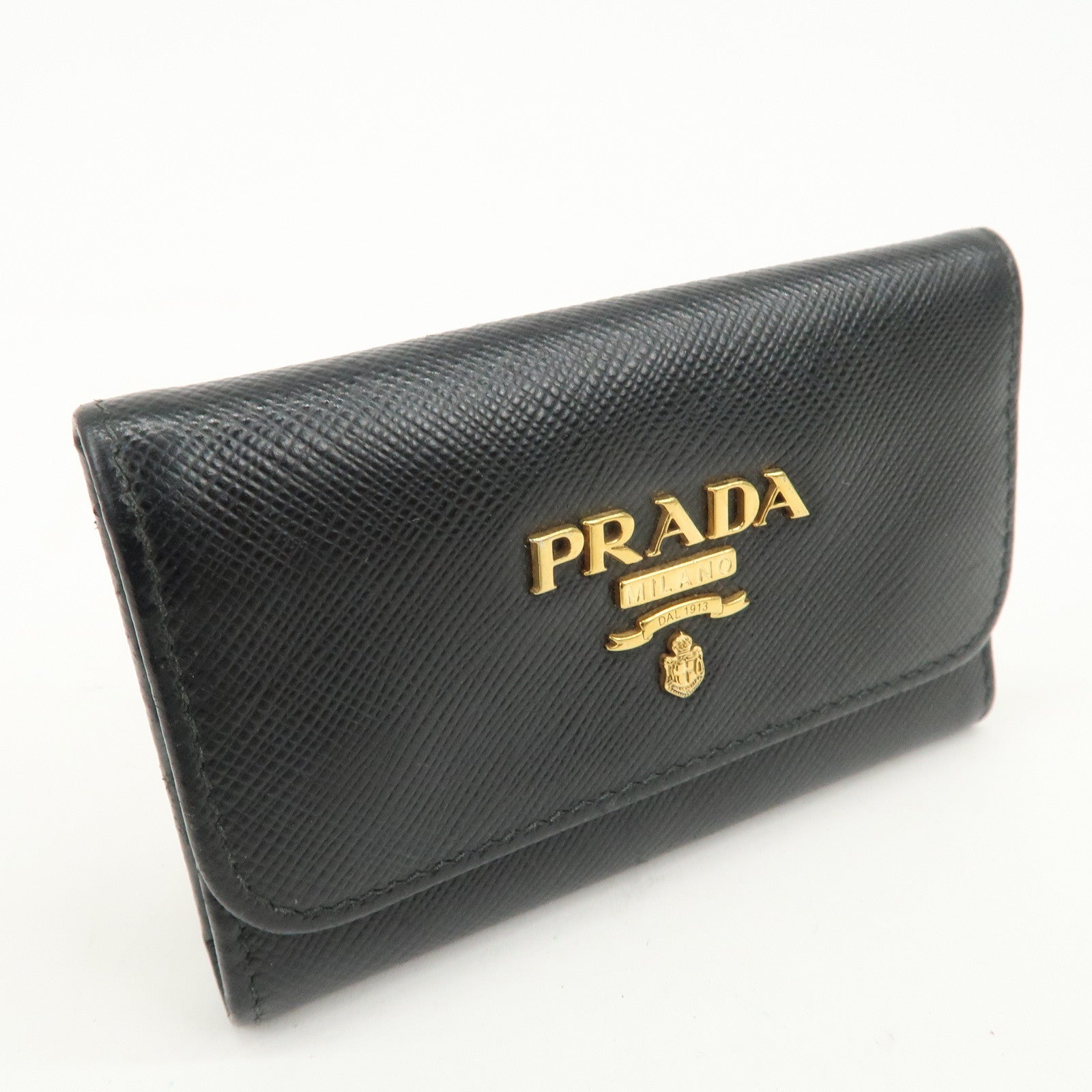 PRADA Logo Leather Set Of 2 Key Chains Black Beige 1PG222/1PG004