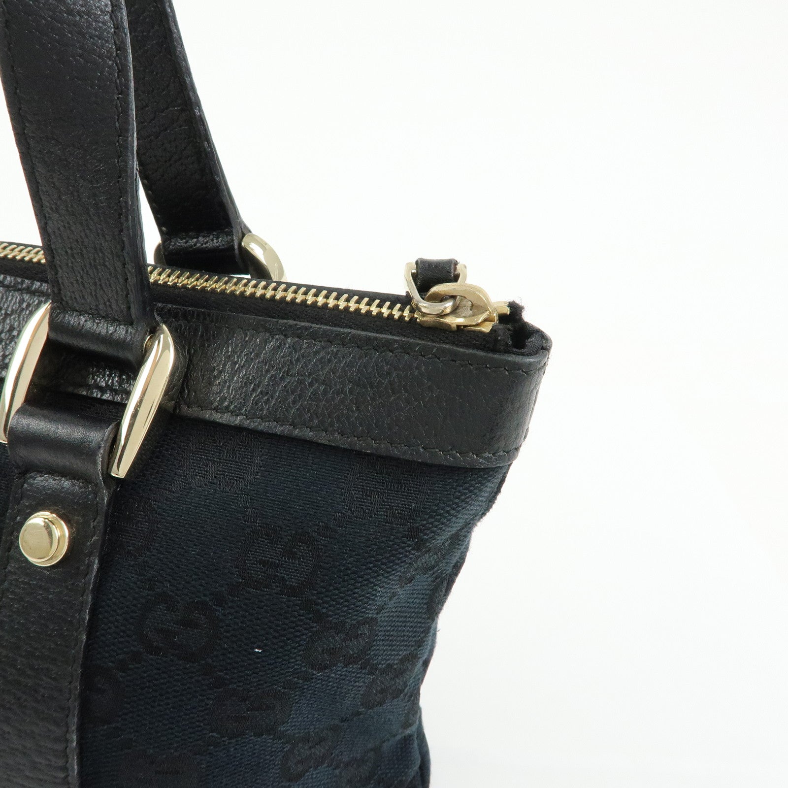 GUCCI Abbey GG Canvas Leather Tote Bag Hand Bag Black 141471