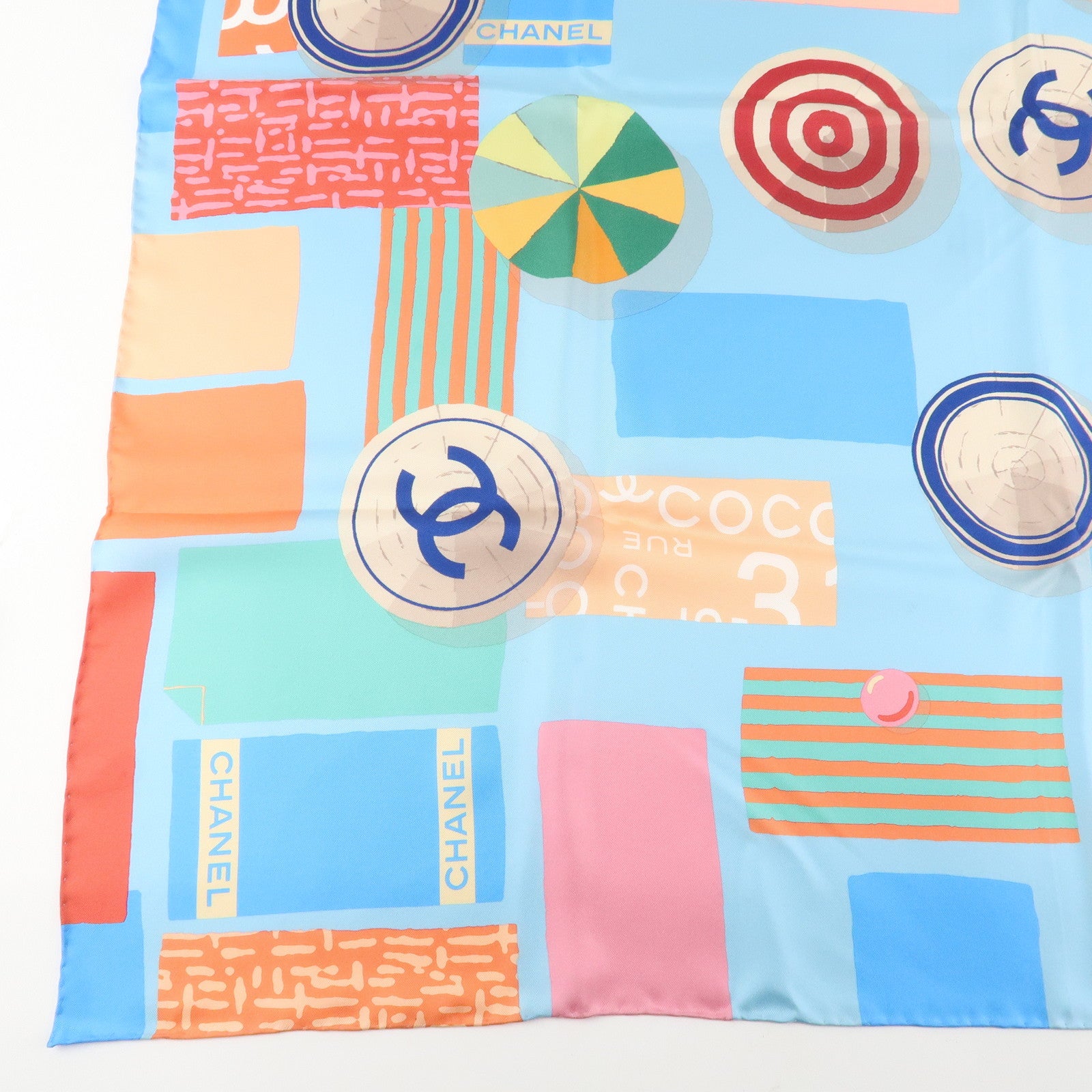 CHANEL COCO Mark Silk 100% Scarf Multi Color Used