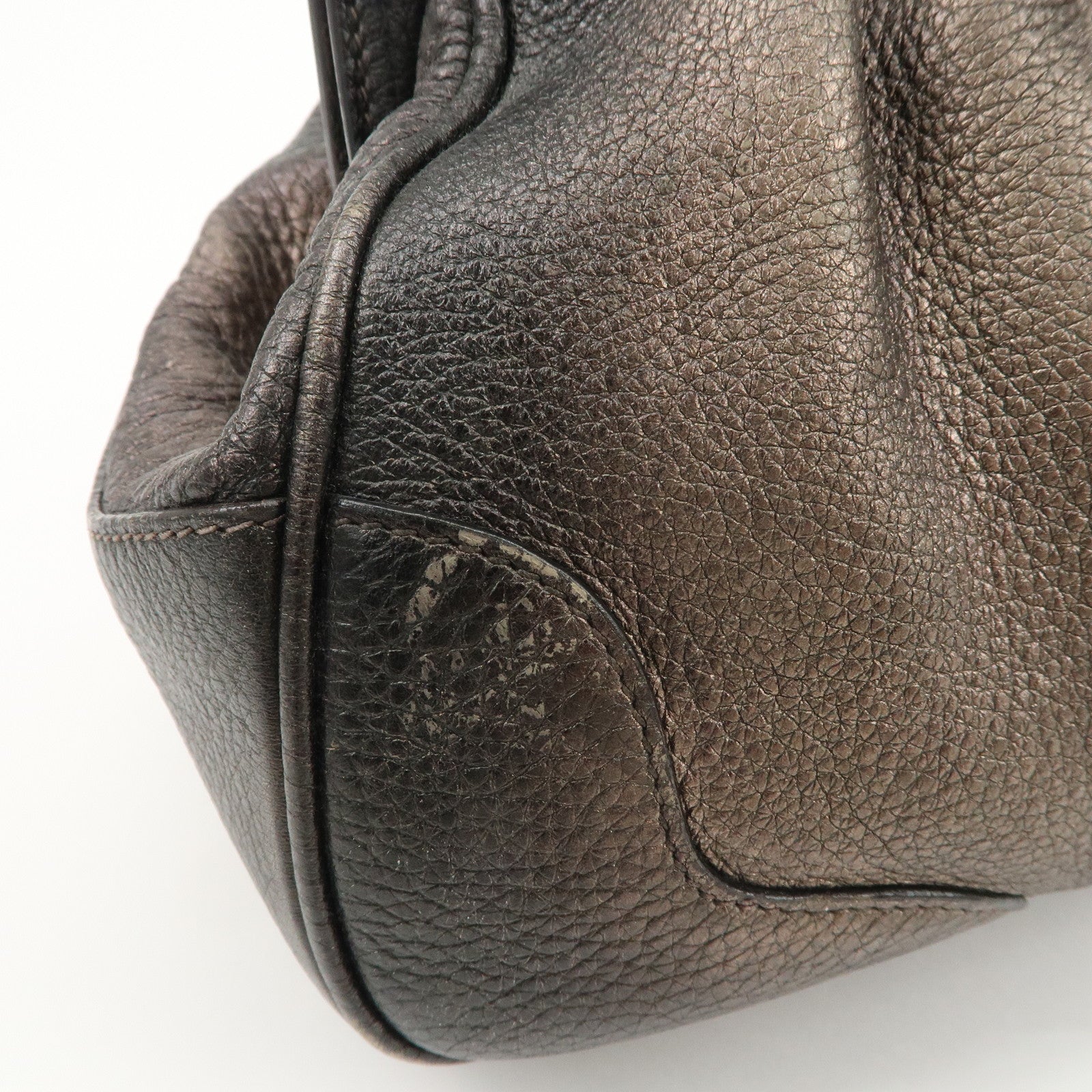 PRADA Logo Leather Shoulder Bag Hand Bag Bronze Used