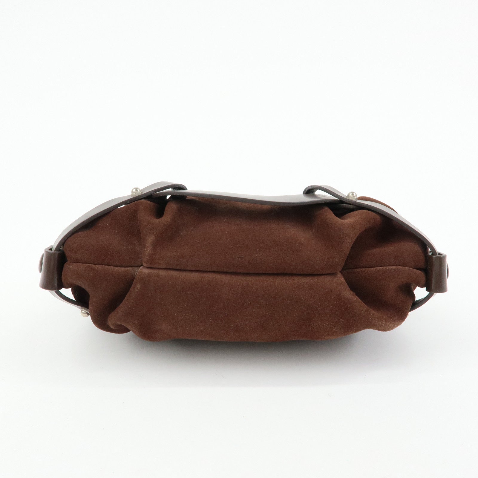 Ferragamo Gancini Suede Leather Hand Bag Shoulder Bag Dark Brown