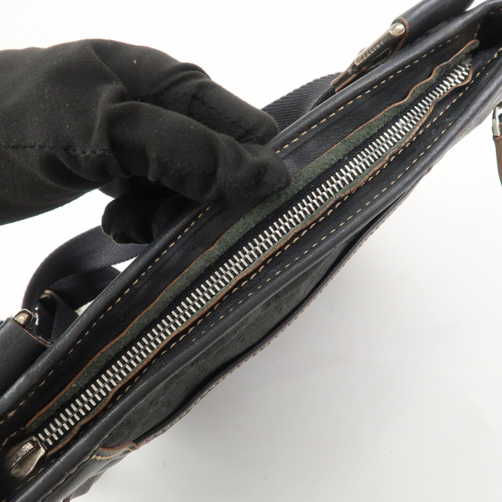 CELINE Macadam Logo Canvas Leather Shoulder Bag Crossbody Bag Black