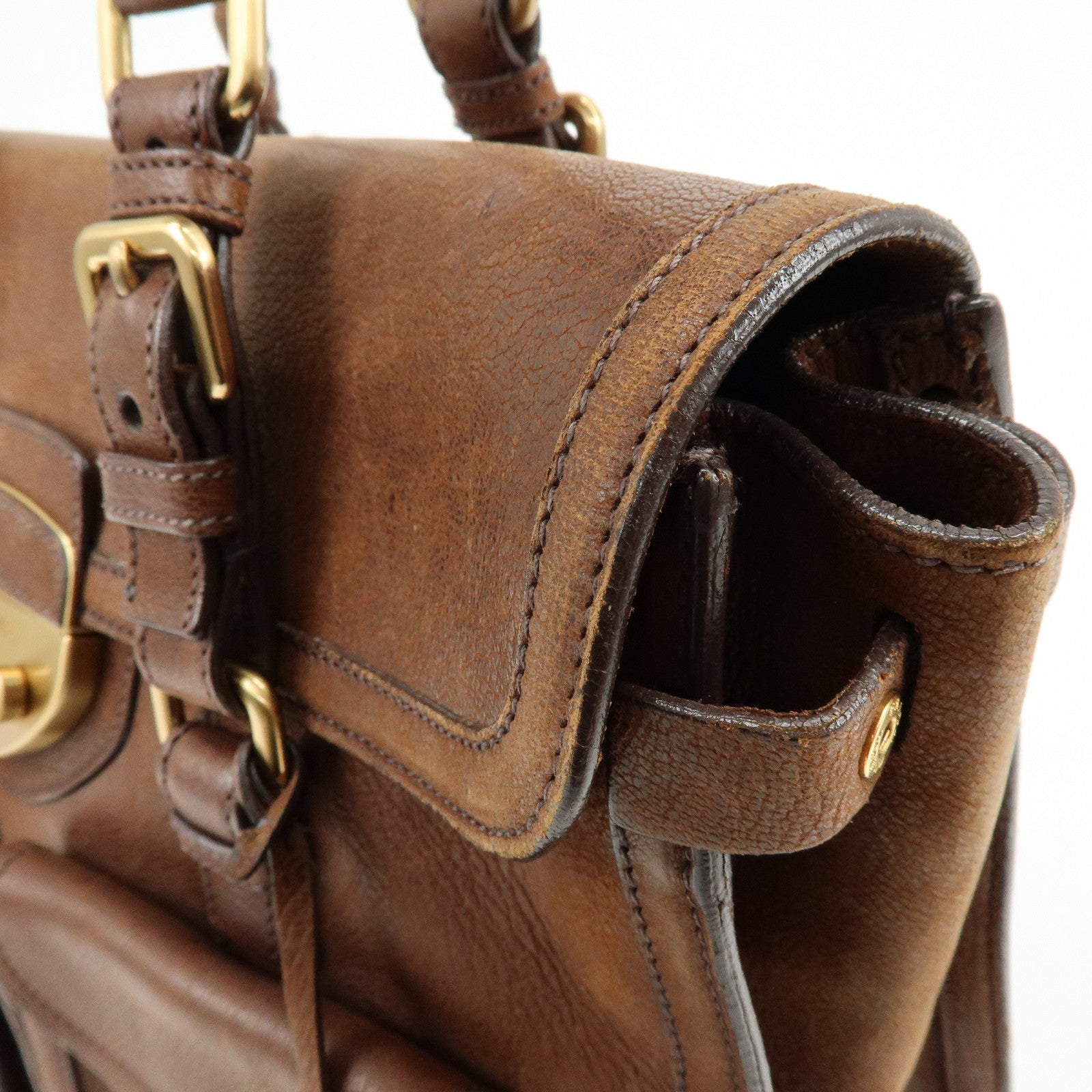 PRADA Leather Shoulder Bag Hand Bag Brown BR3130