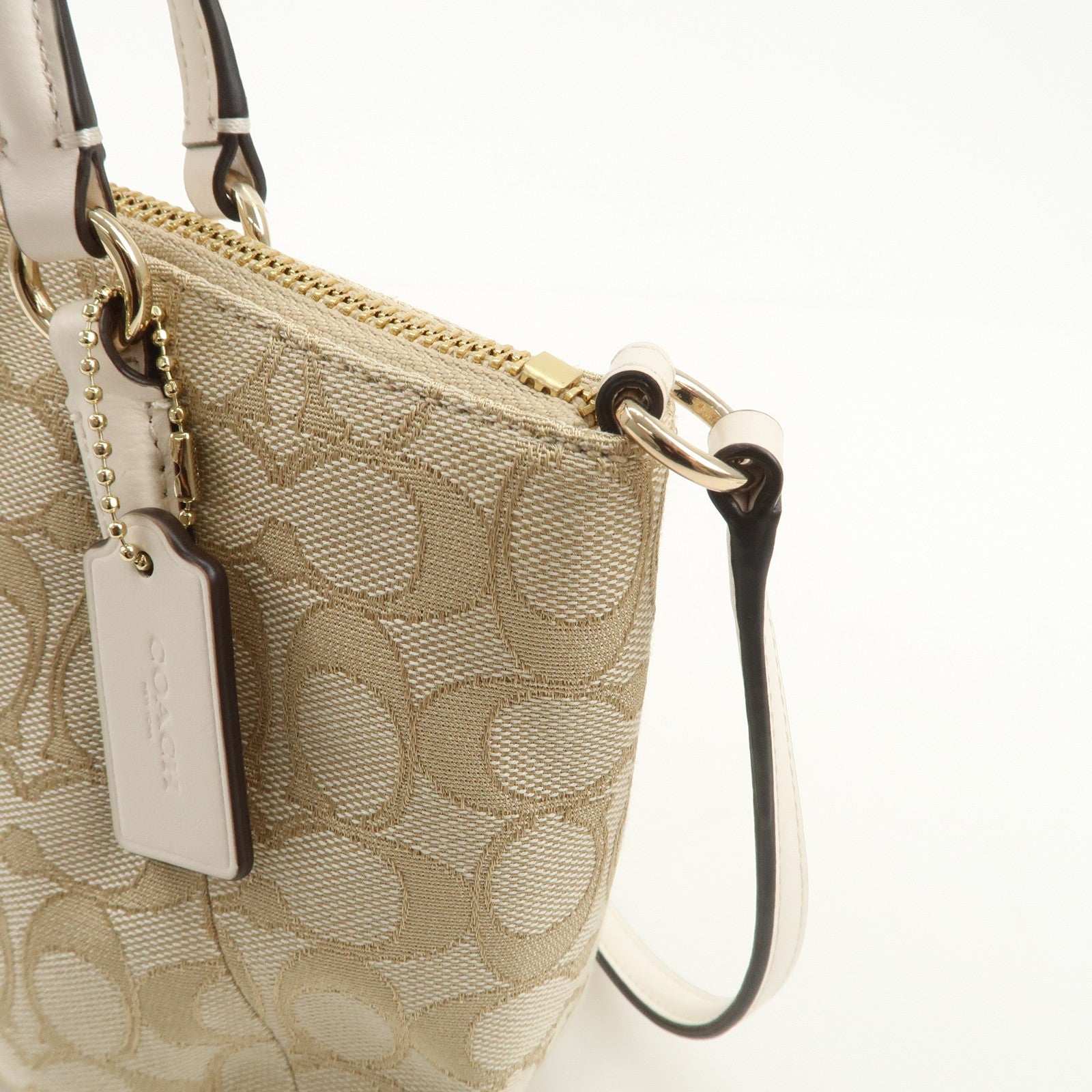 COACH Signature Canvas Leather 2Way Shoulder Bag Hand Bag Beige