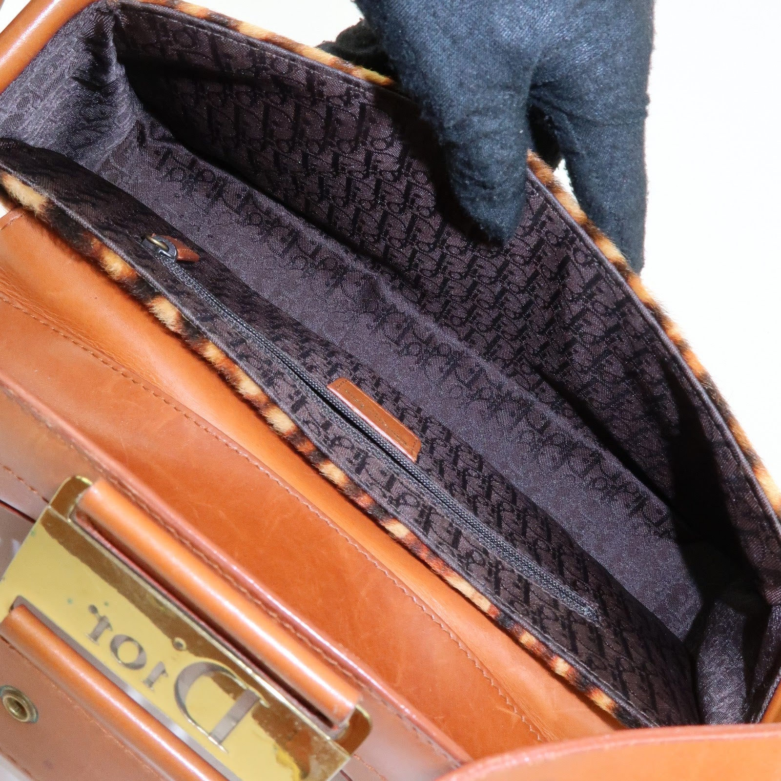 Christian Dior Street Chic Unborn Calf Leather Hand Bag Leopard