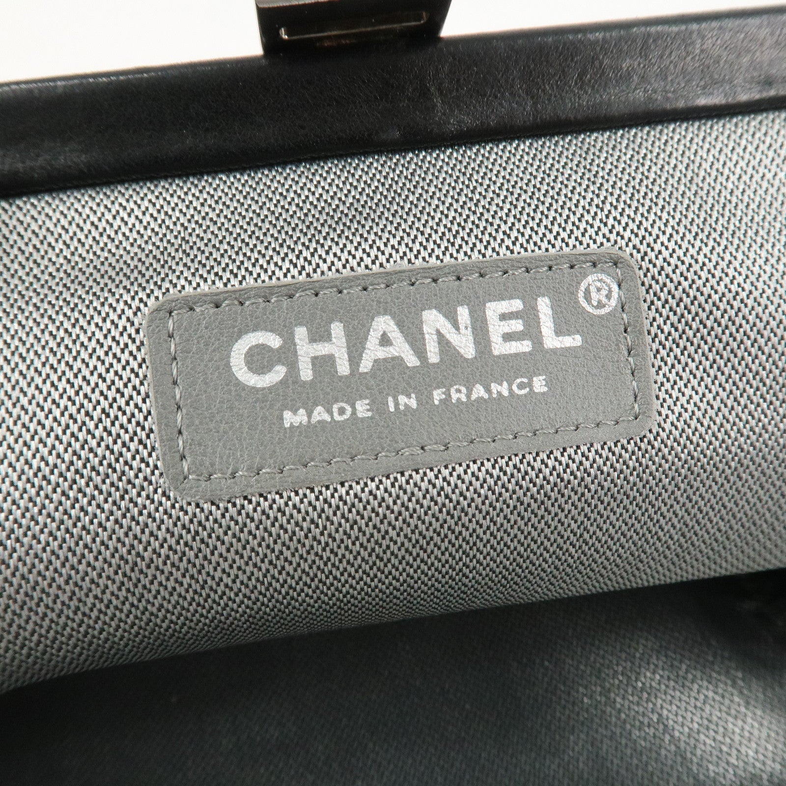 CHANEL Mademoiselle Line Lamb Skin Clutch Bag Hand Bag Black