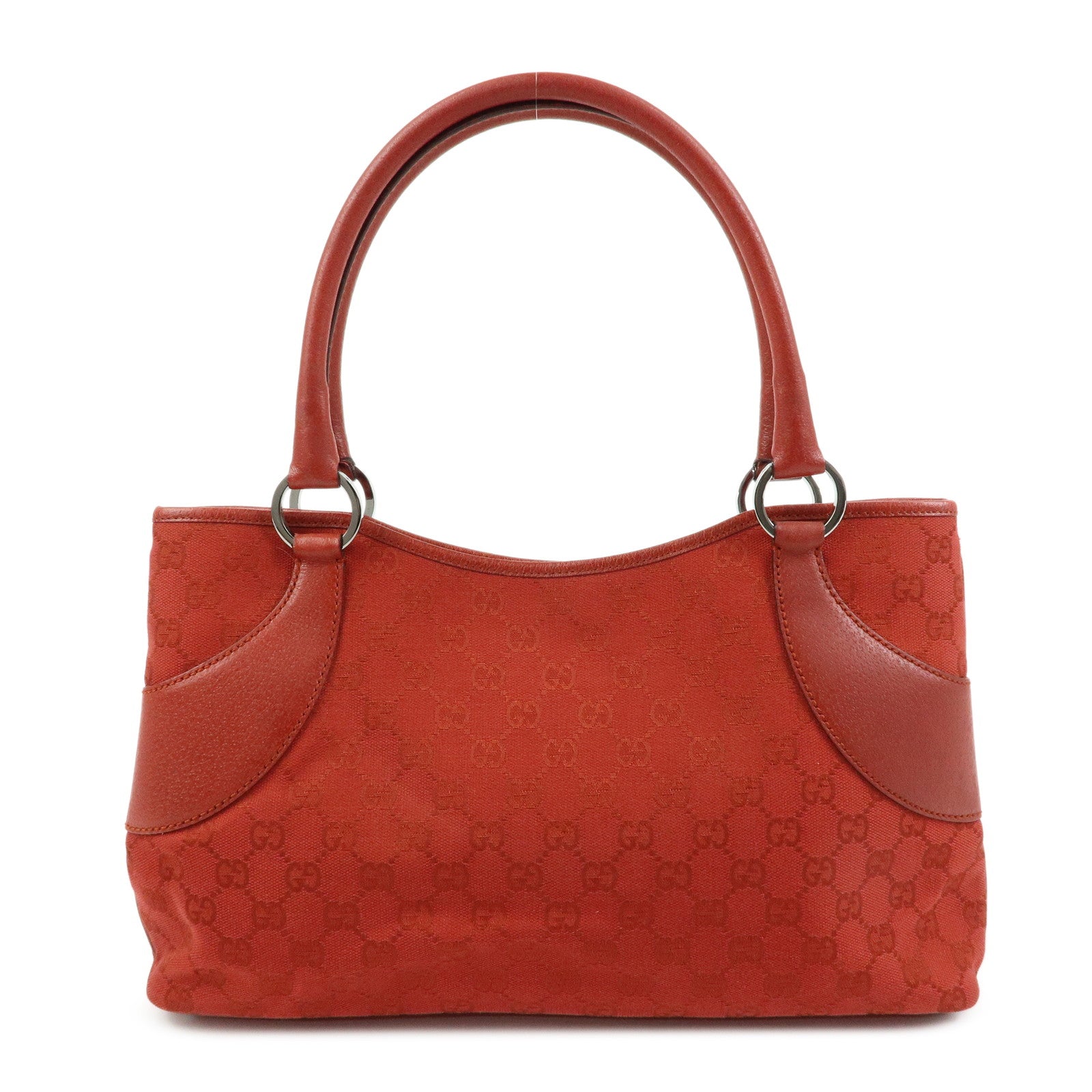 GUCCI GG Canvas Leather Tote Bag Hand Bag Red 113015