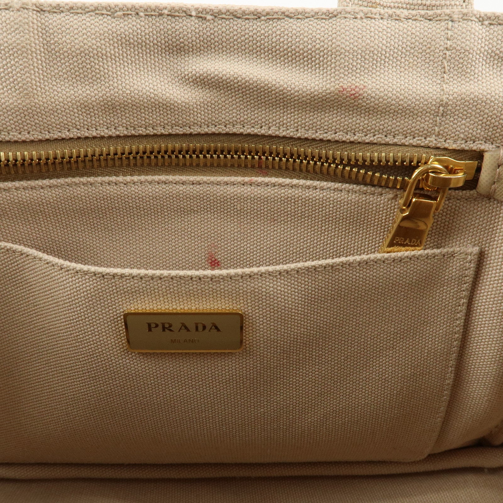 PRADA Logo Canapa Mini Canvas Tote Bag Hand Bag Beige 1BG439 Used