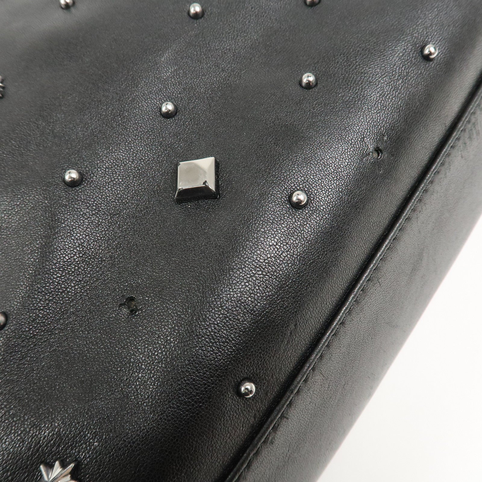 JIMMY CHOO Pimlico Leather N/S Tote Bag Shoulder Bag Studs Black