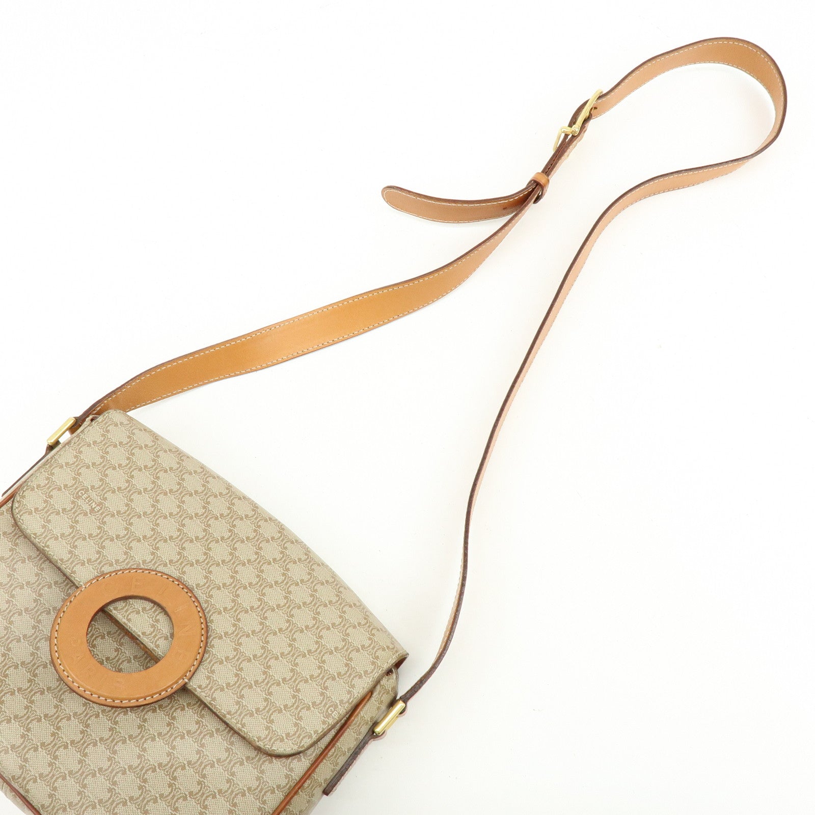 CELINE Macadam PVC Leather Shoulder Bag Crossbody Bag Beige
