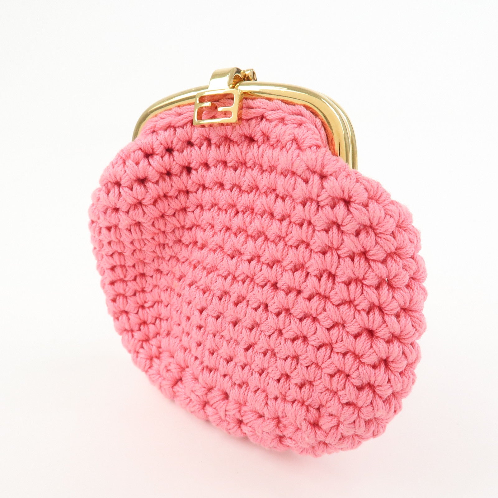 FENDI Small Cotton Knit Pouch Coin Case Pink 8M0454