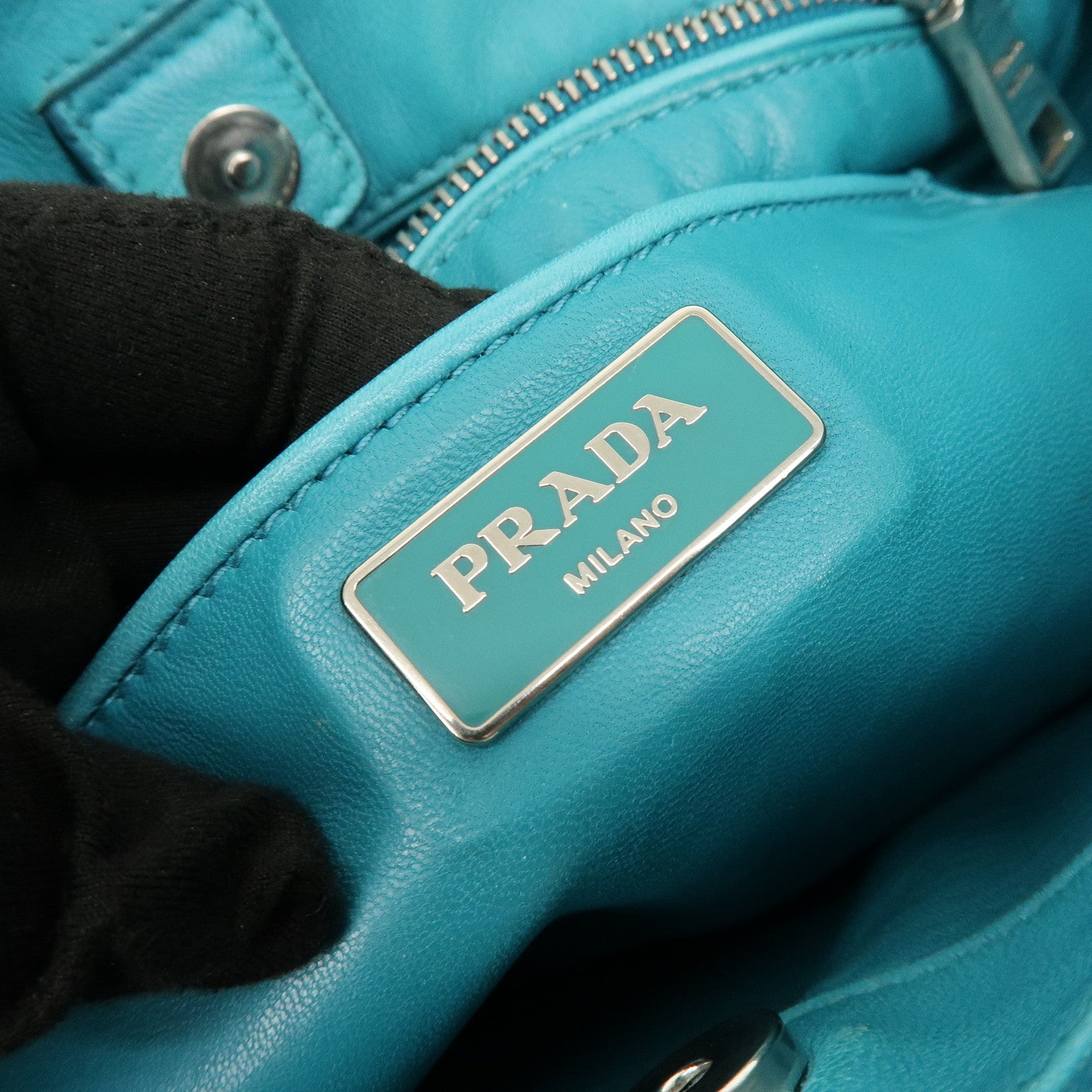 PRADA Leather 2Way Bag Hand Bag Shoulder Bag Turquoise Blue