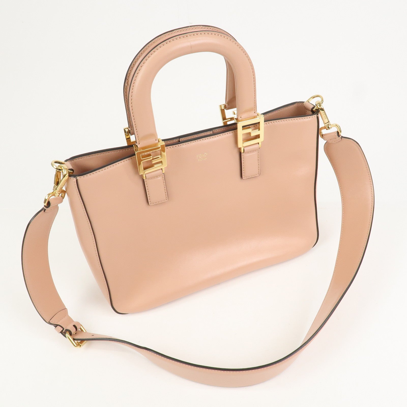 FENDI Leather 2Way FF Tote Small Hand Bag Shoulder Bag Pink 8BH367