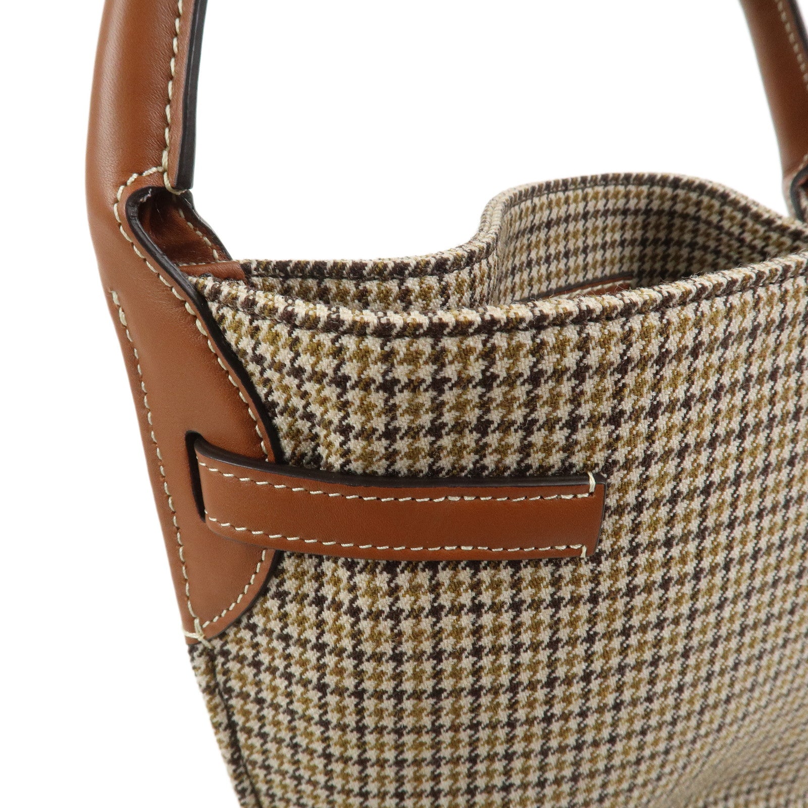 CELINE Big Bag Canvas Wool Leather 2WAY Hand Bag Nano Bucket Brown