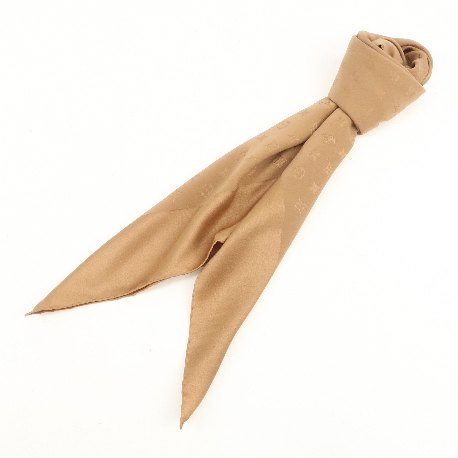 Louis Vuitton Monogram Logo Silk 100% Scarf Caramel