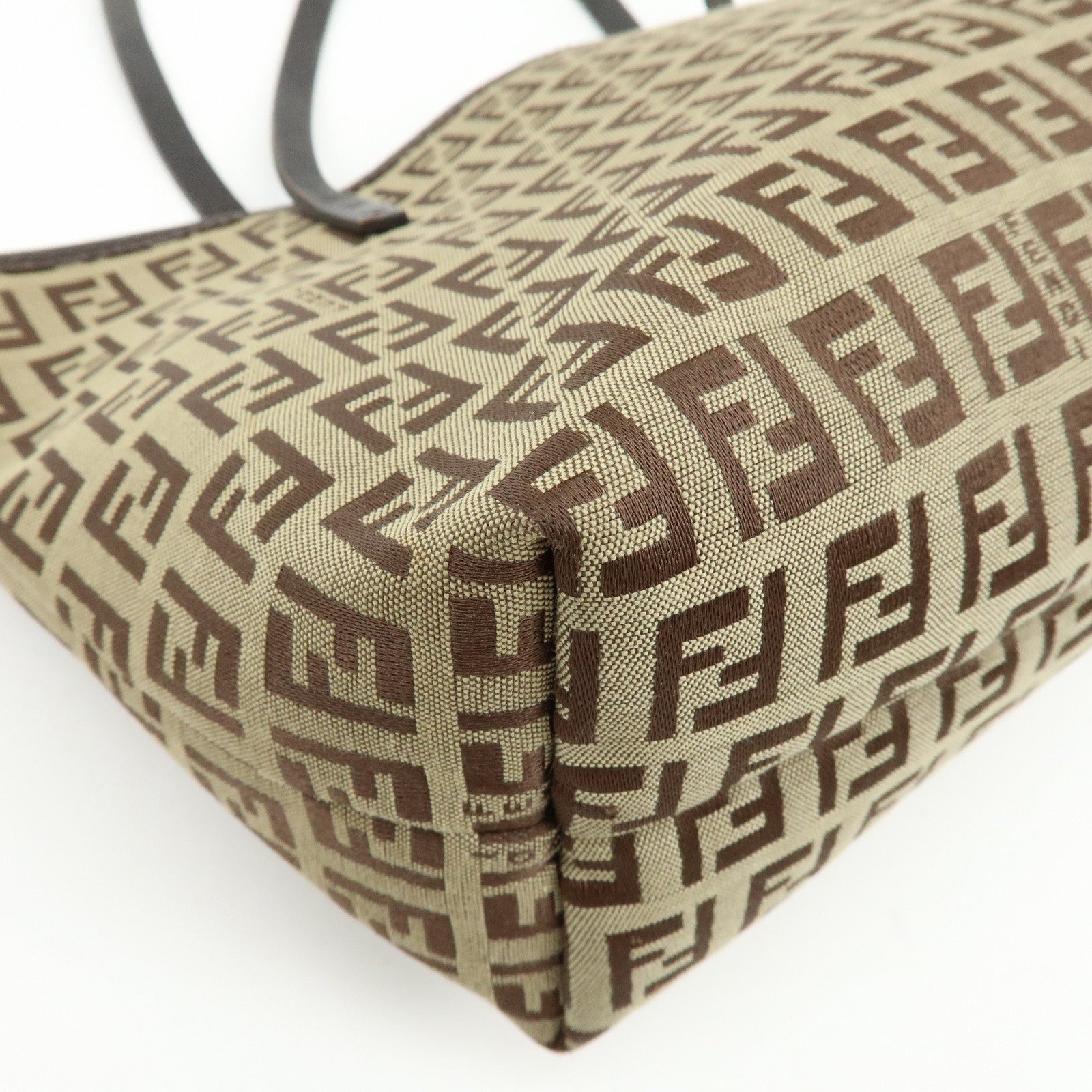 FENDI Zucchino Canvas Leather Mini Tote Bag Hand Bag Brown