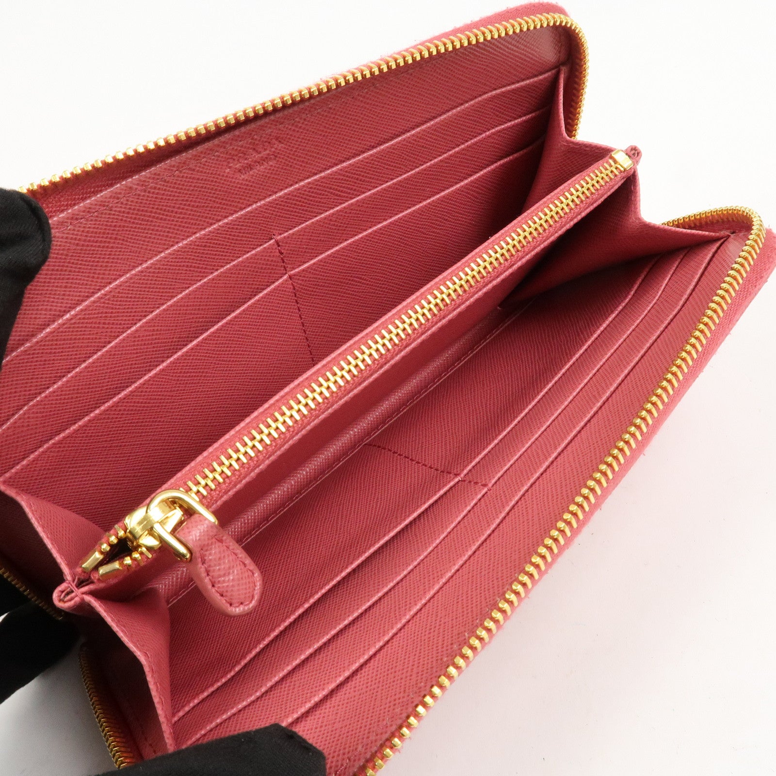 PRADA Logo Saffiano Leather Zippy Long Wallet Pink 1M0506