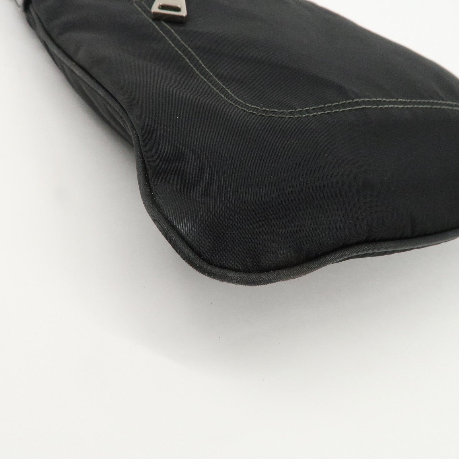 PRADA Triangle Logo Nylon Patent Leather Shoulder Bag Black Used