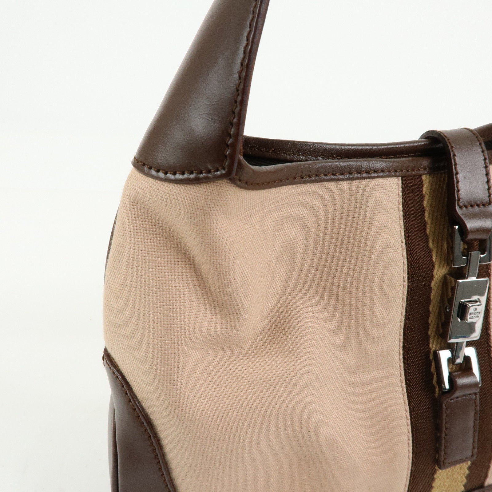GUCCI Jackie Canvas Leather Shoulder Bag Pink Brown 001・3785