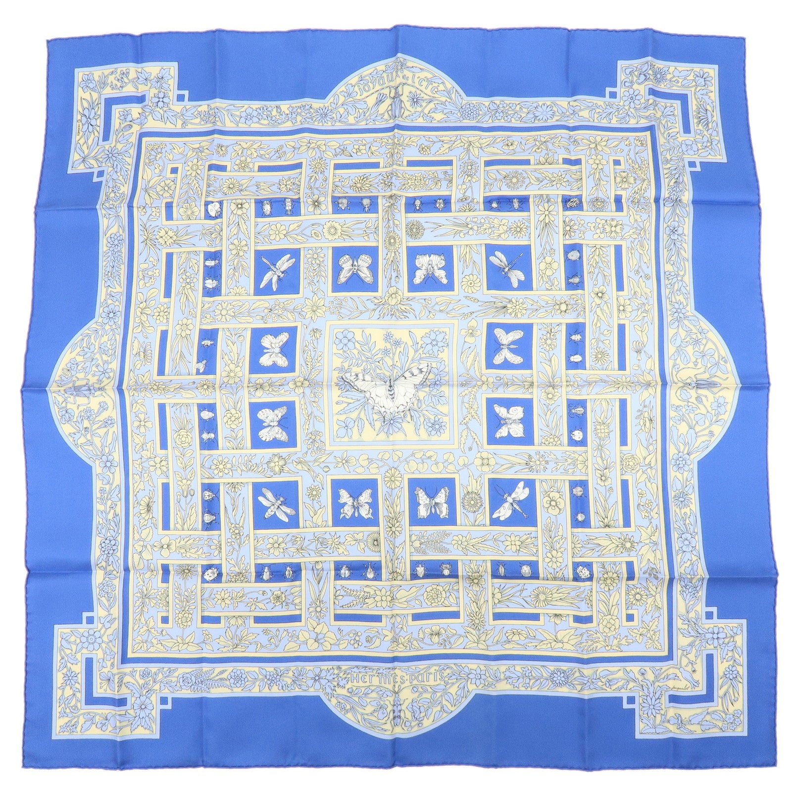 HERMES Carre 90 Silk 100% joyaux de LETE Scarf Blue