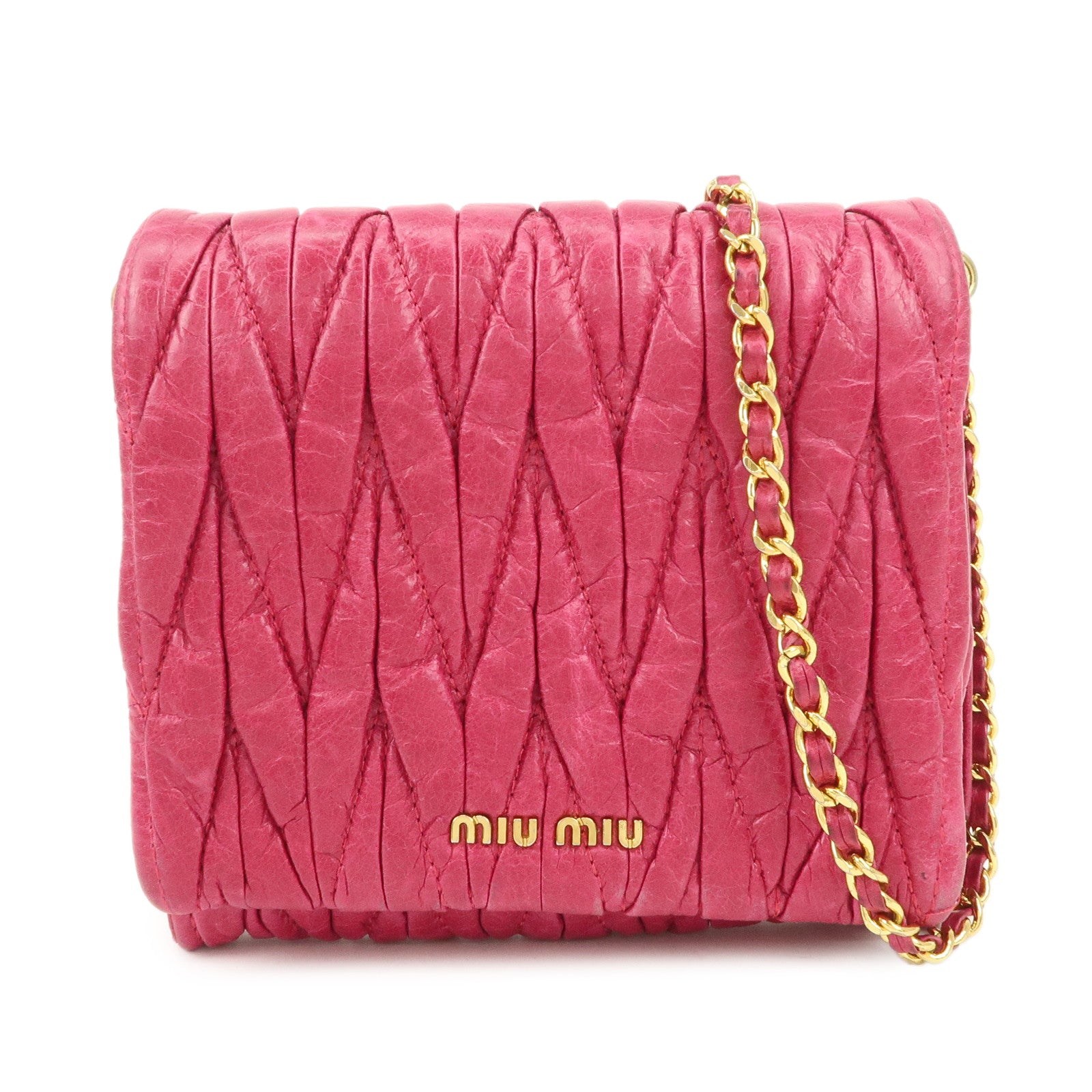 MIU MIU Matelasse Leather Chain Shoulder Bag Crossbody Bag Pink Used
