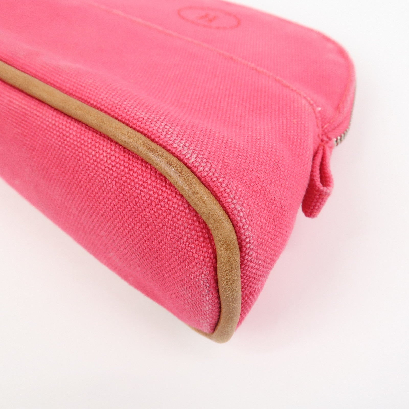 HERMES Canvas Leather Bolide Pouch Cosmetic Pouch Makeup Bag Pink
