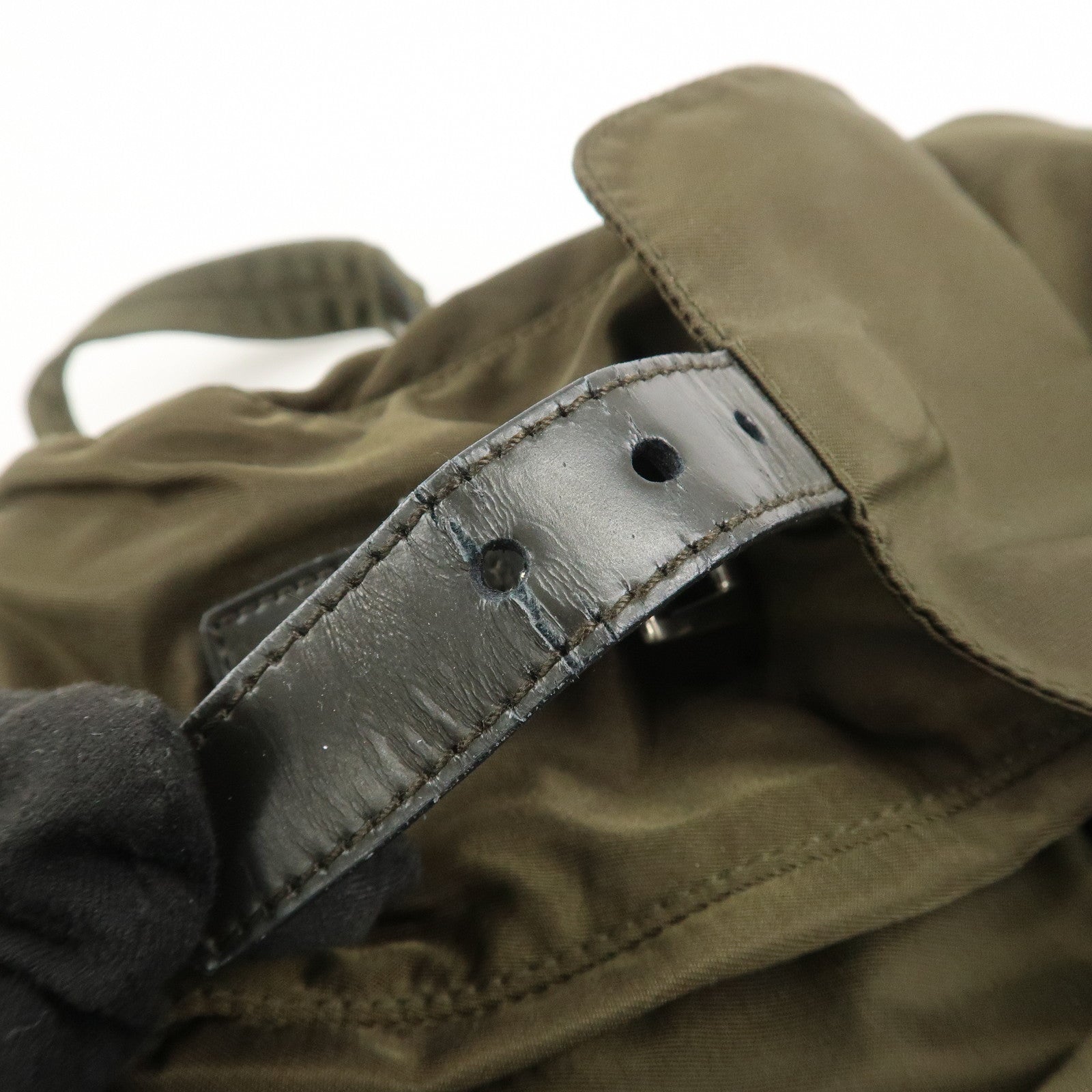 PRADA Triangle Logo Nylon Leather Backpack Rucksack Khaki B6677