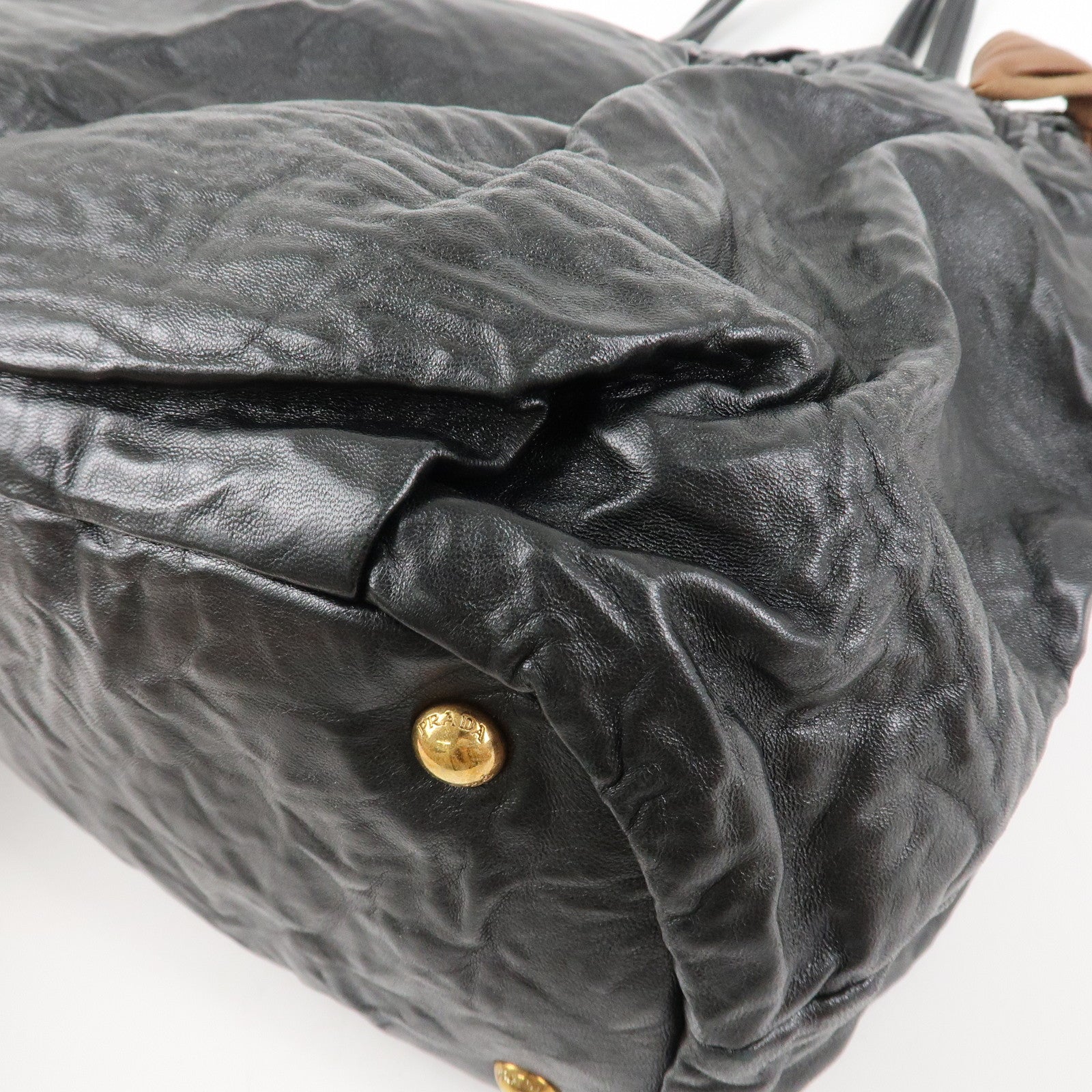 PRADA Leather Ribbon Shoulder Bag Hand Bag Black Brown Used