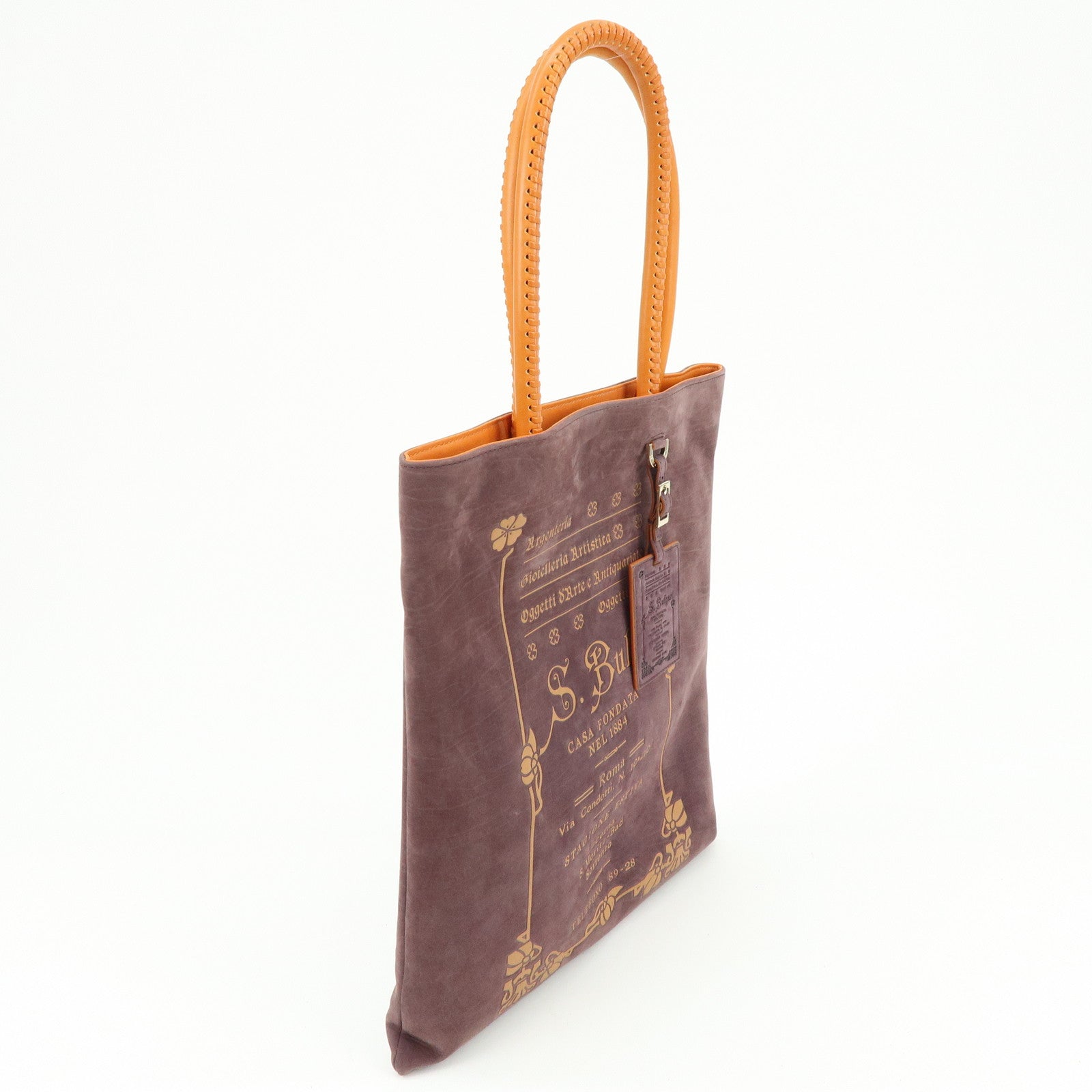 BVLGARI Collezione Suede Leather Tote Shoulder Bag Purple Orange