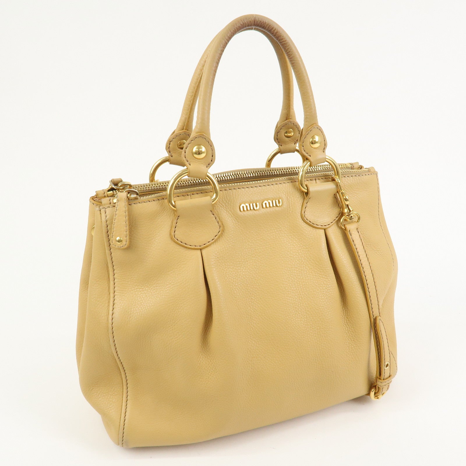 MIU MIU Leather 2Way Shoulder Bag Hand Bag Beige RN0620