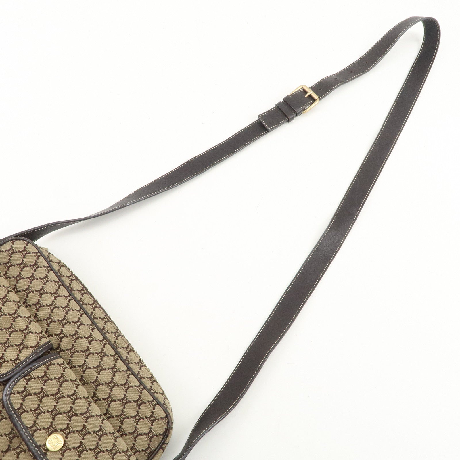CELINE Macadam Canvas Leather Shoulder Bag Crossbody Bag Brown