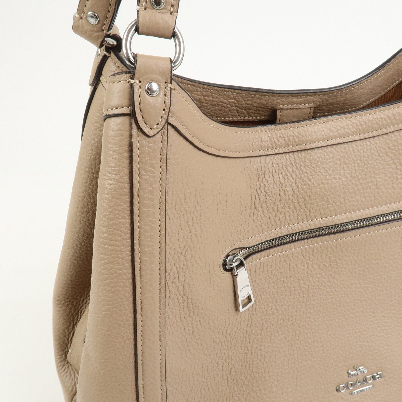 COACH Logo Leather Shoulder Bag Hand Bag Beige