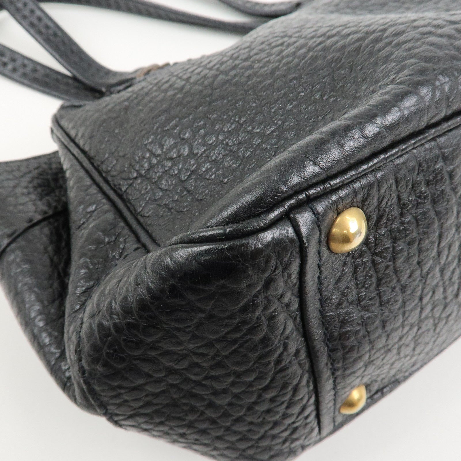 PRADA Triangle Logo Leather Shoulder Bag Hand Bag Black BR1976