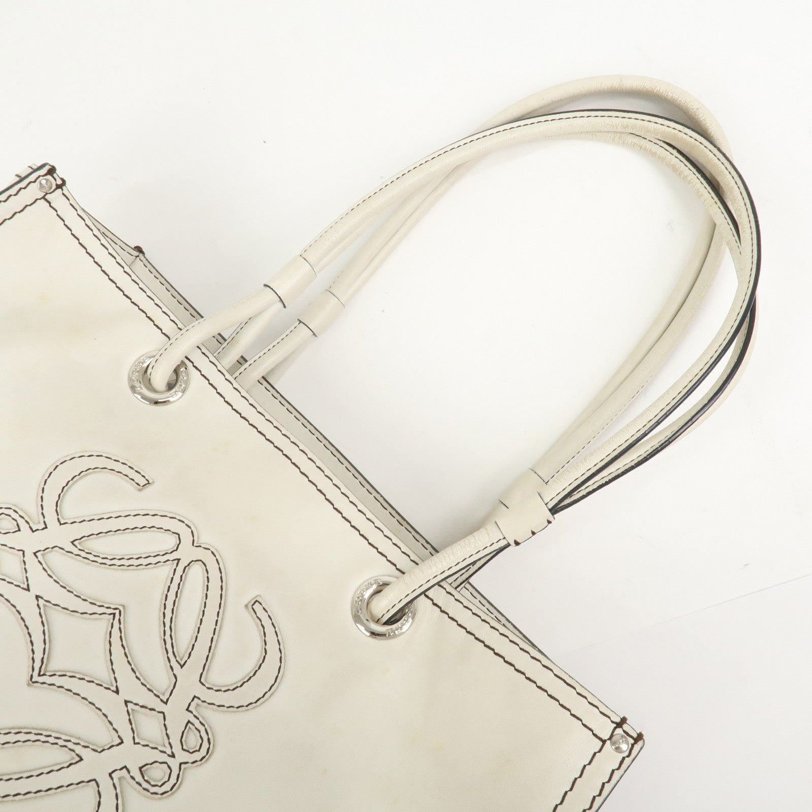 LOEWE Anagram Leather Shopper Tote Bag Shoulder Bag Hand Bag Ivory