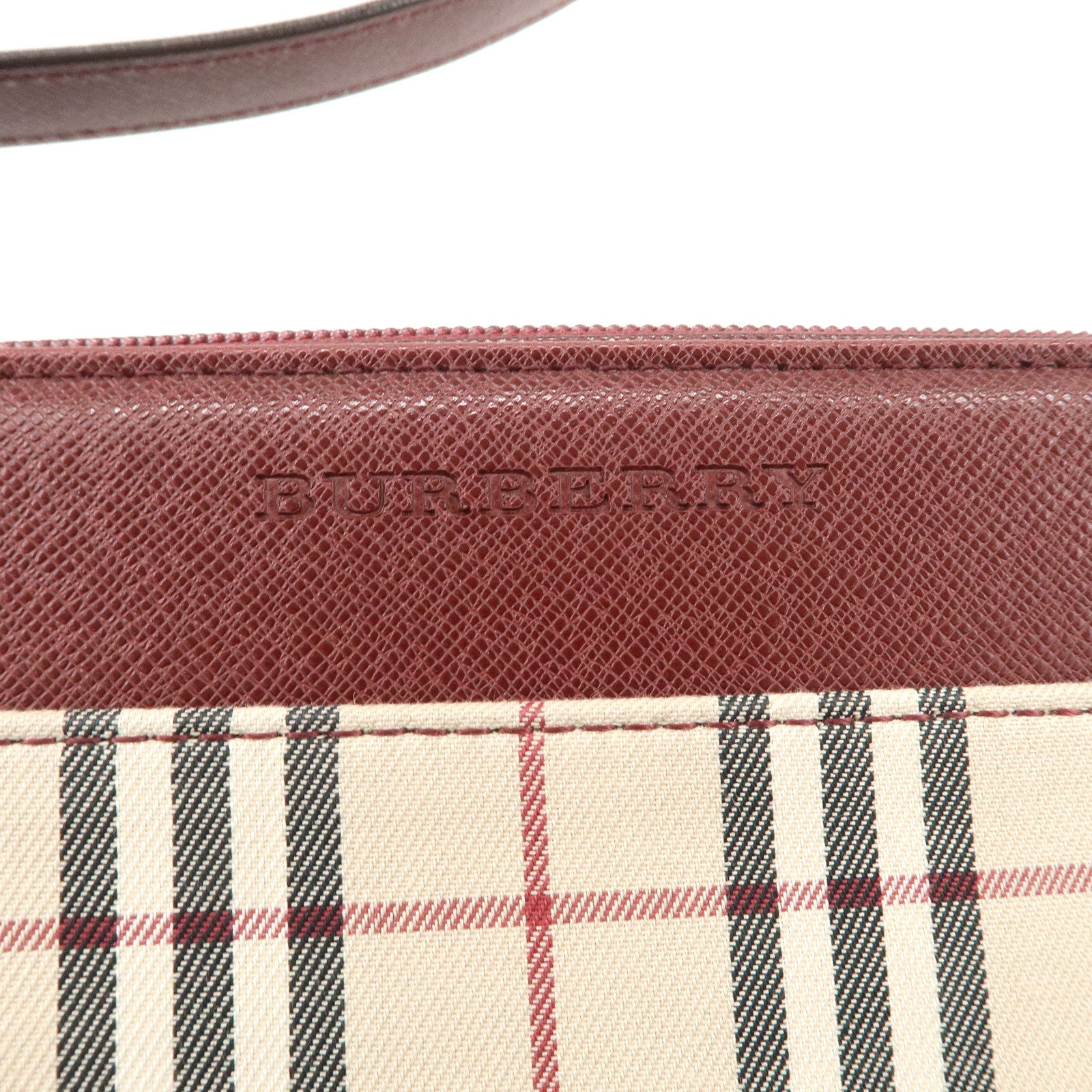 BURBERRY Leather Canvas Shoulder Bag Hand Bag Nova Plaid Bordeaux Used