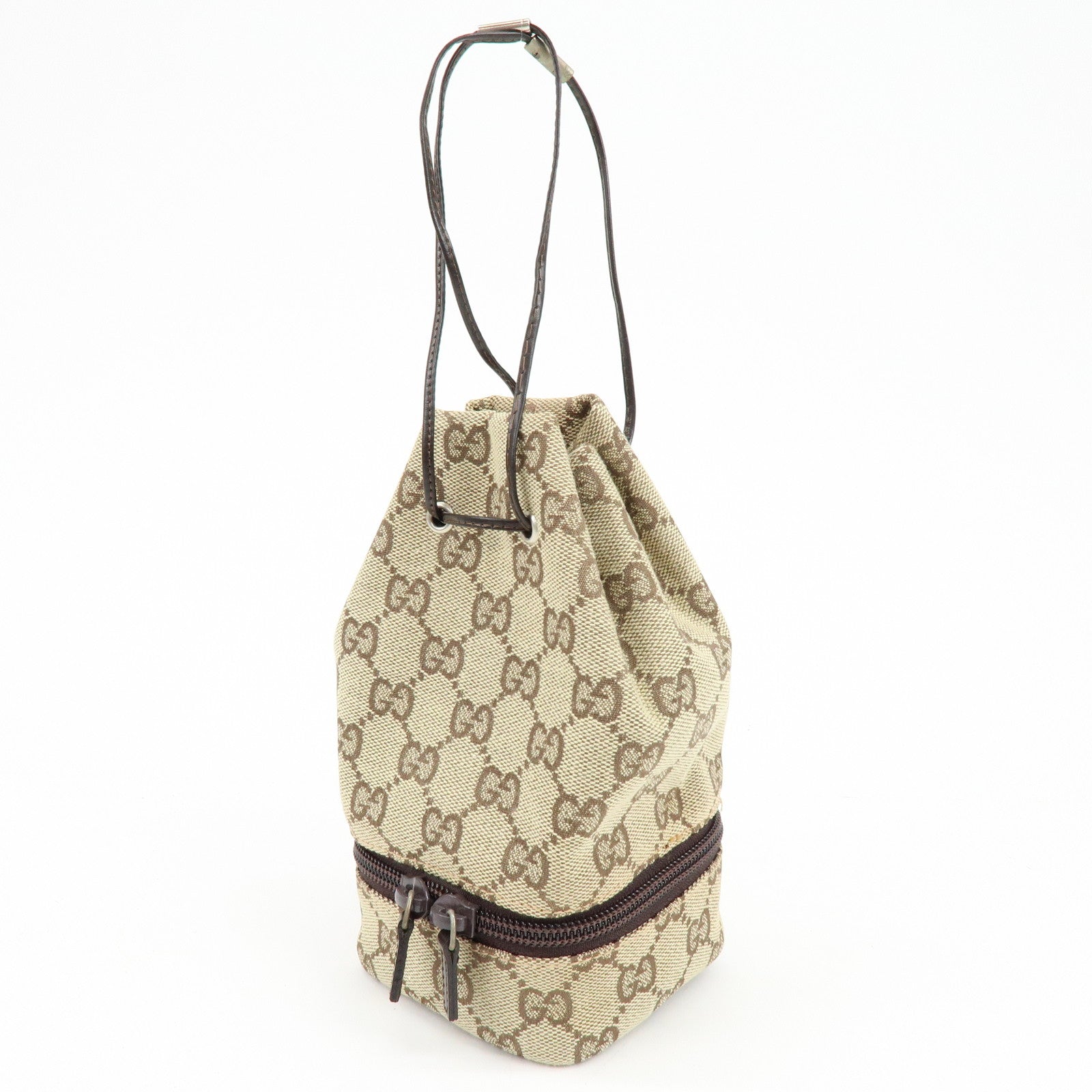 GUCCI GG Canvas Leather Hand Bag Cosmetic Pouch Beige 039・1054