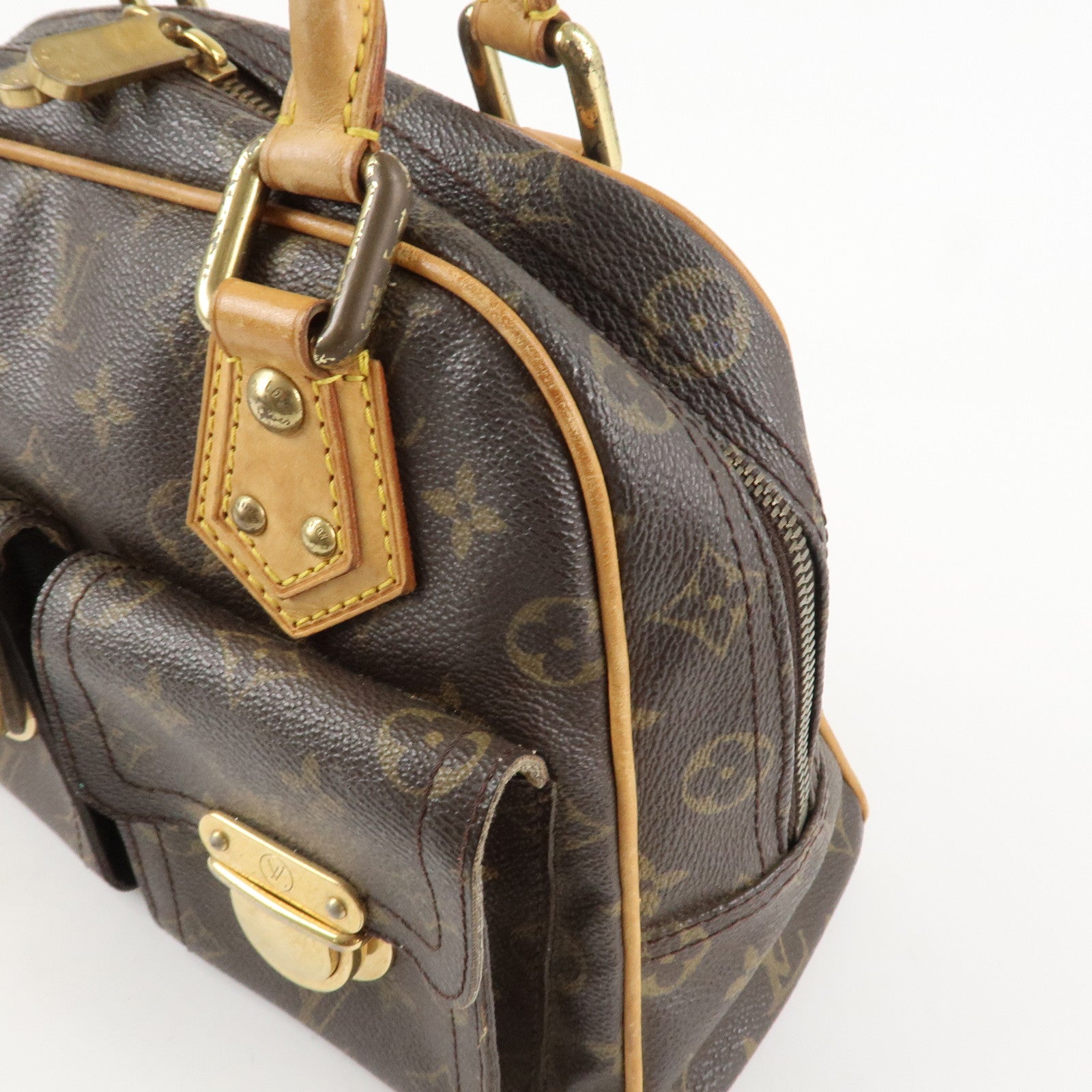Louis Vuitton Monogram Manhattan PM Hand Bag Brown Gold HDW M40026 Used