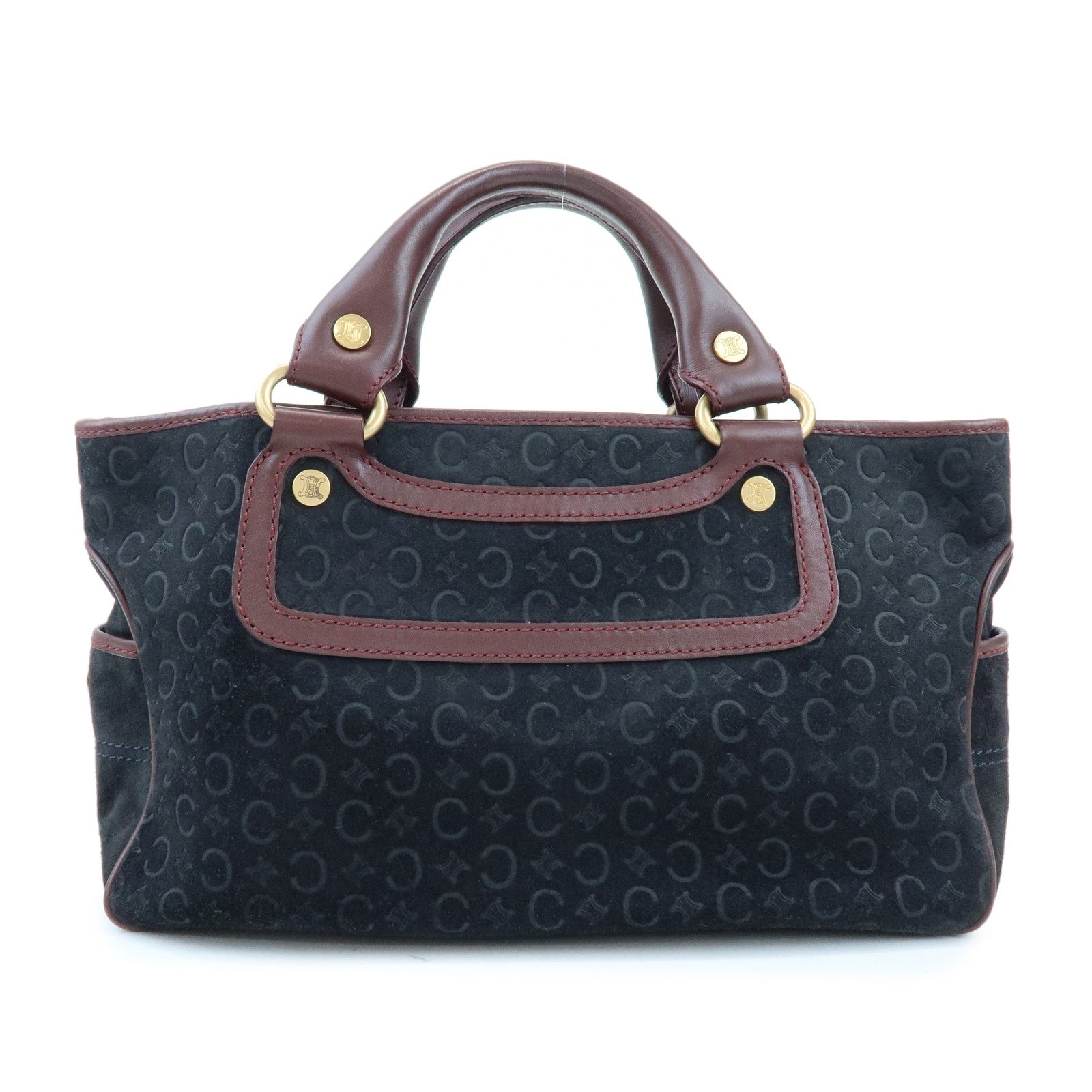 CELINE C Macadam Boogie Bag Suede Leather Hand Bag Black Bordeaux