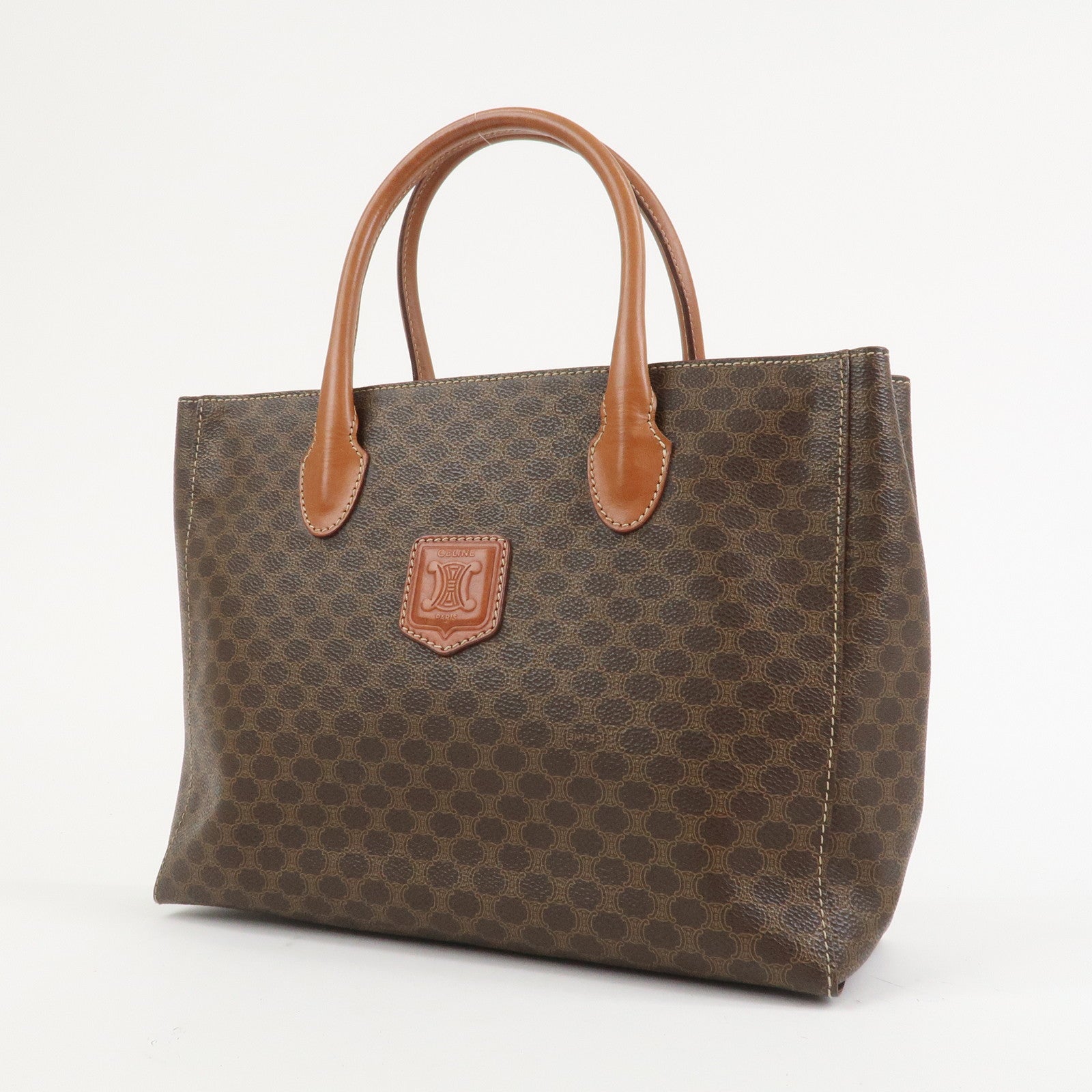 CELINE Macadam PVC Leather Hand Bag Tote Bag Brown